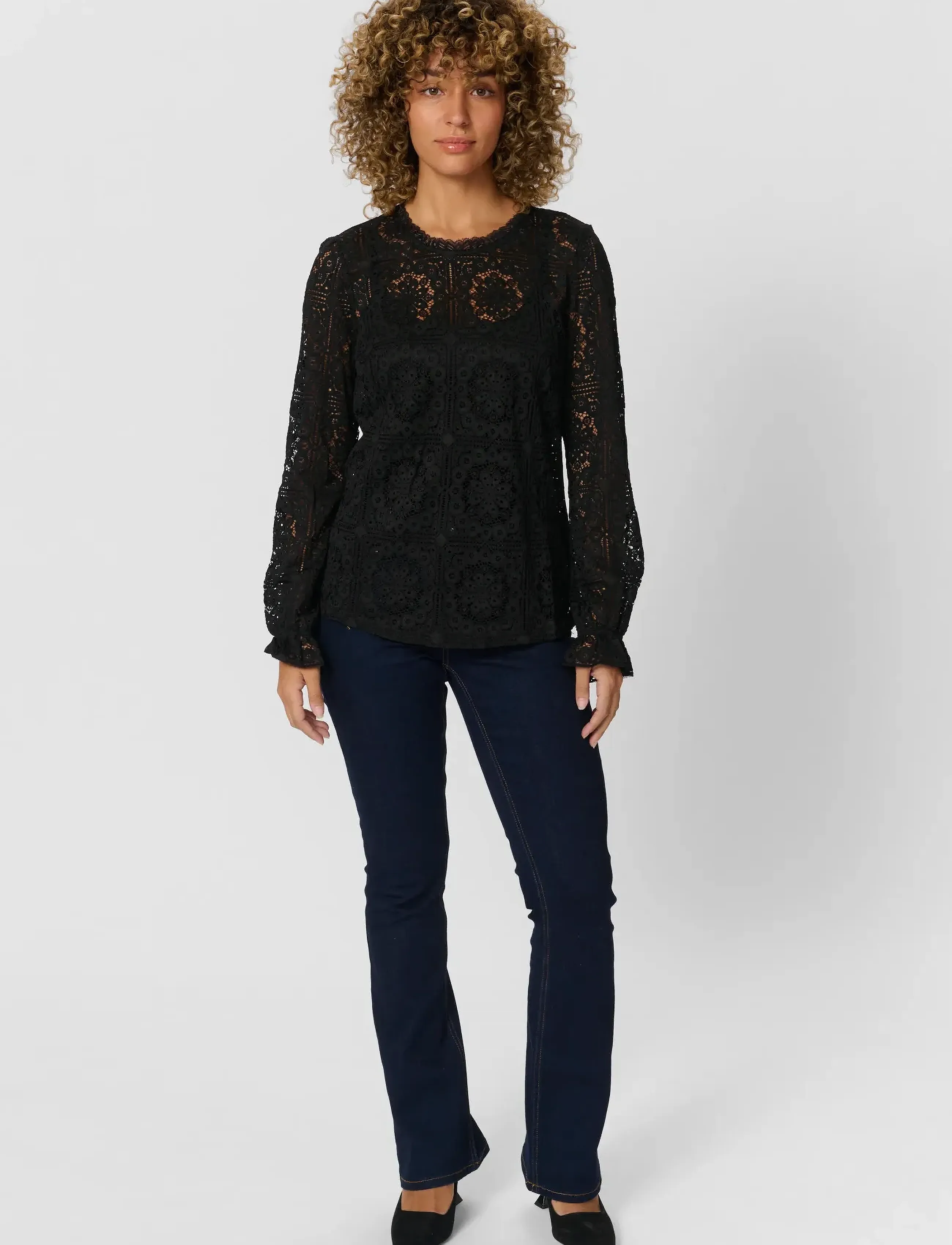 Cream - CRTiley Lace Blouse - långärmade blusar - pitch black - 3