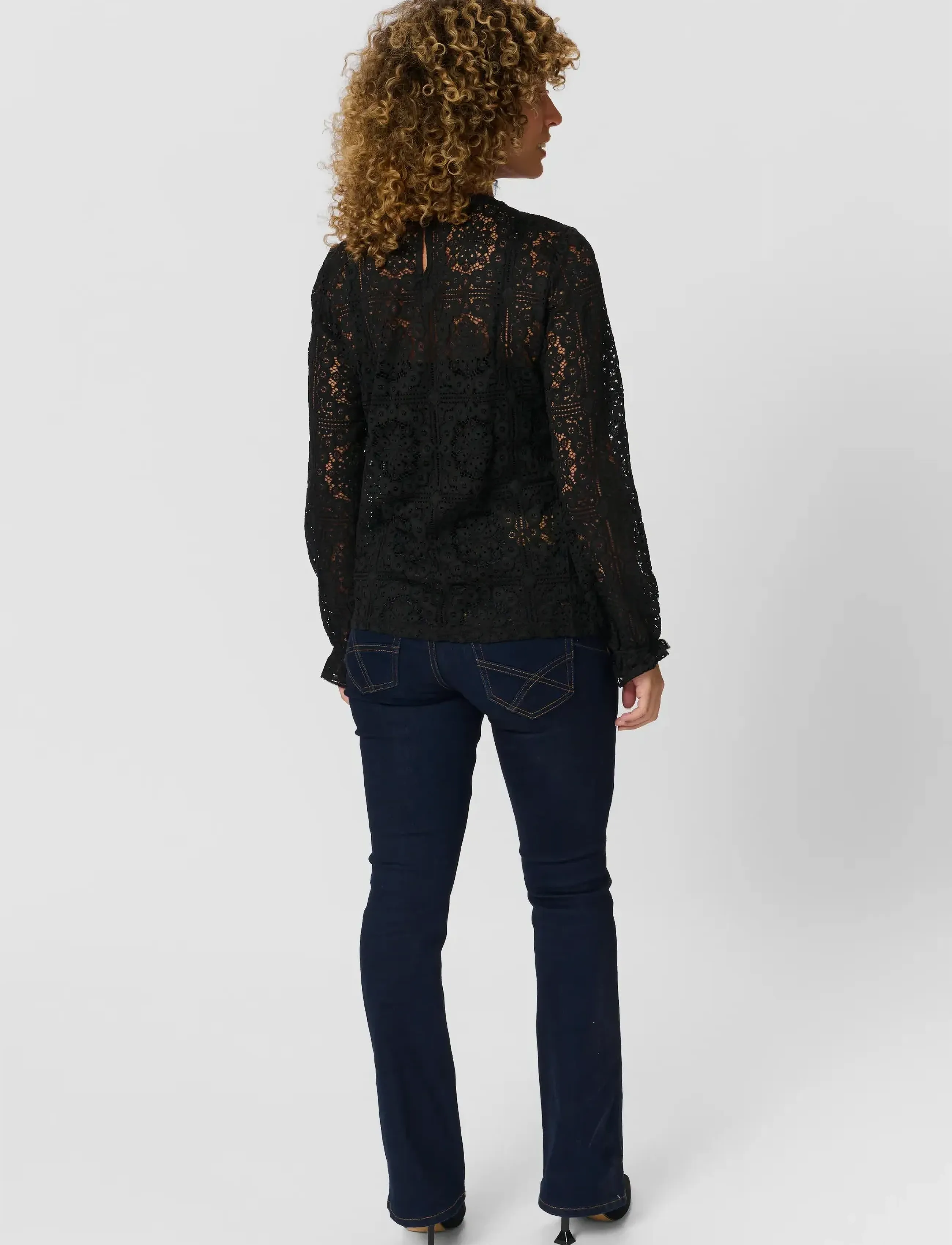 Cream - CRTiley Lace Blouse - långärmade blusar - pitch black - 4