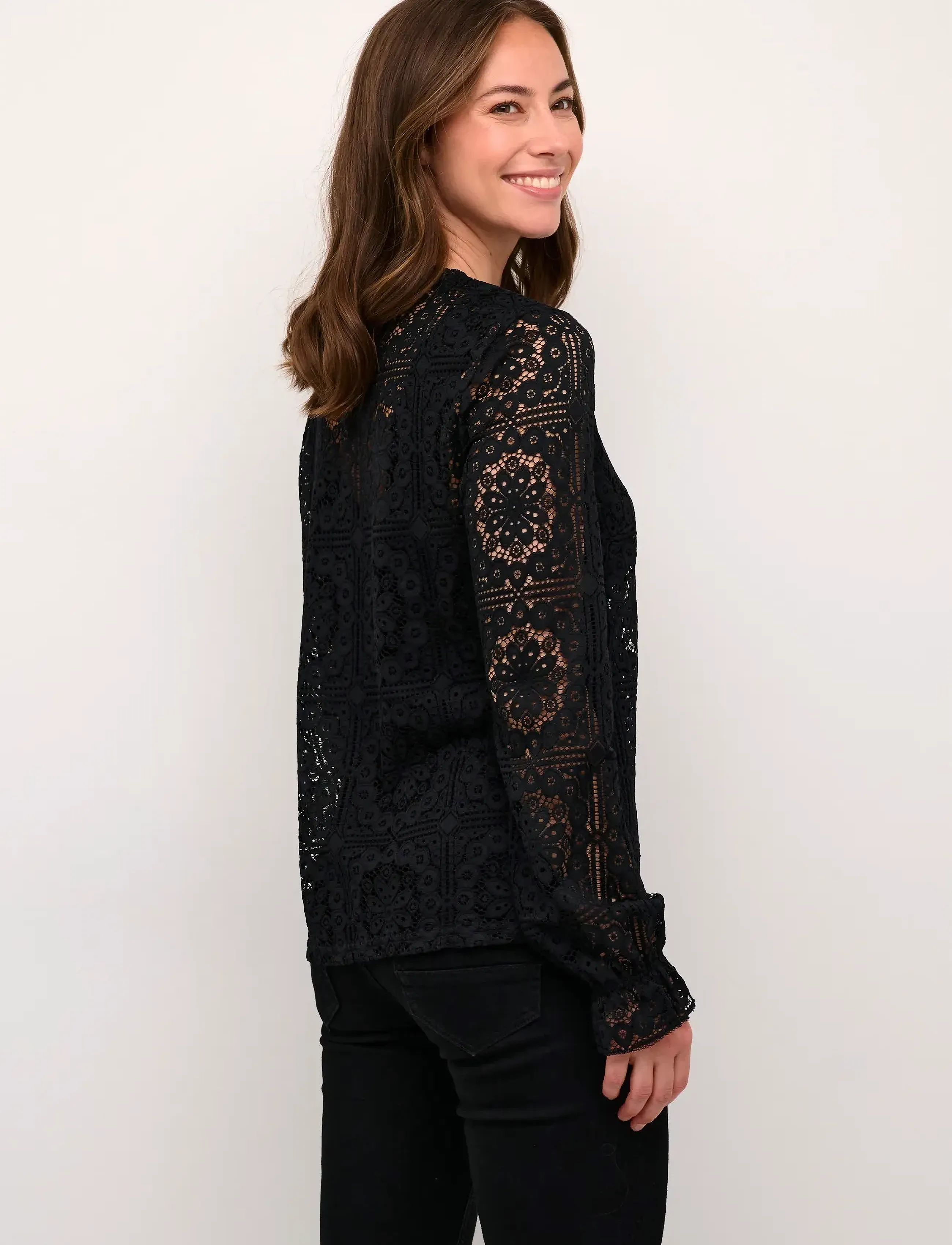 Cream - CRTiley Lace Blouse - långärmade blusar - pitch black - 5