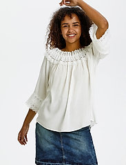 Cream - CRBea Lace Blouse - long sleeved blouses - snow white - 0