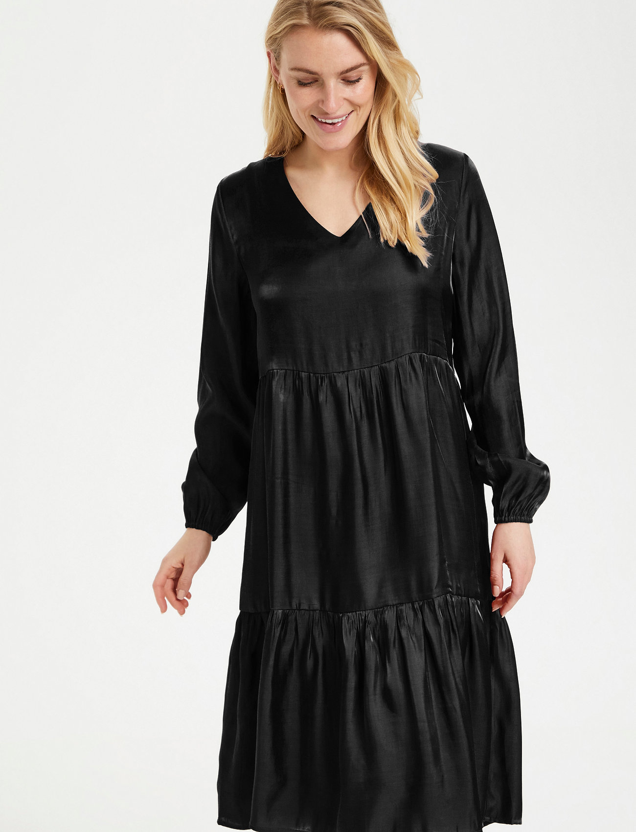Cream Crsally Dress, Kvinder, Satin Flæsekjole, Sort, Str: 38
