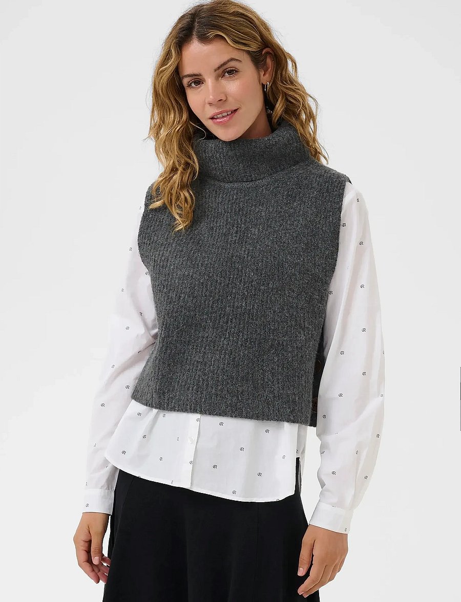 Cream - CRStarfi Short Knit Slipover - strikveste - granite gray melange - 0