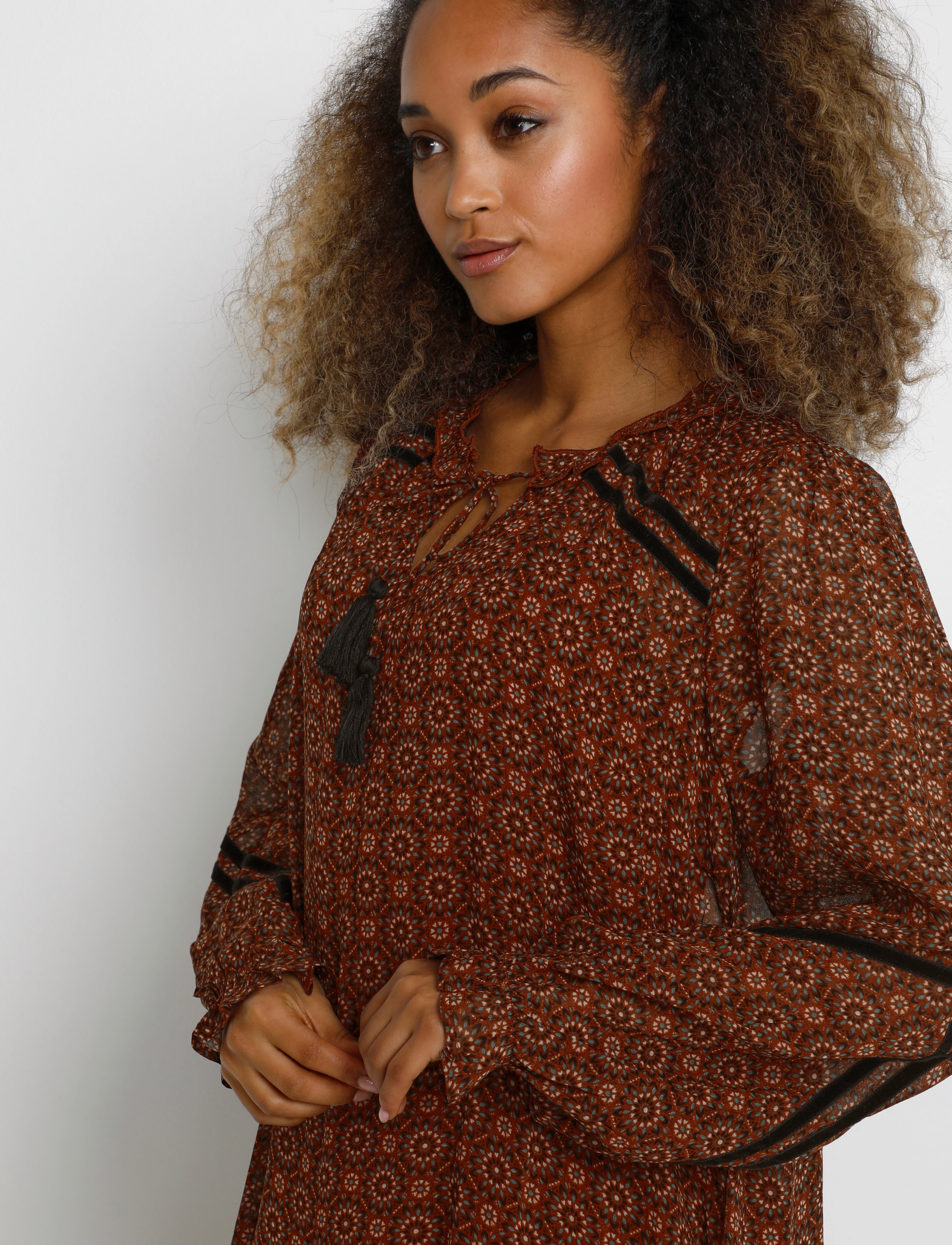 Cream - CRNinette Dress - Kim Fit - geo ethnic tile - 4
