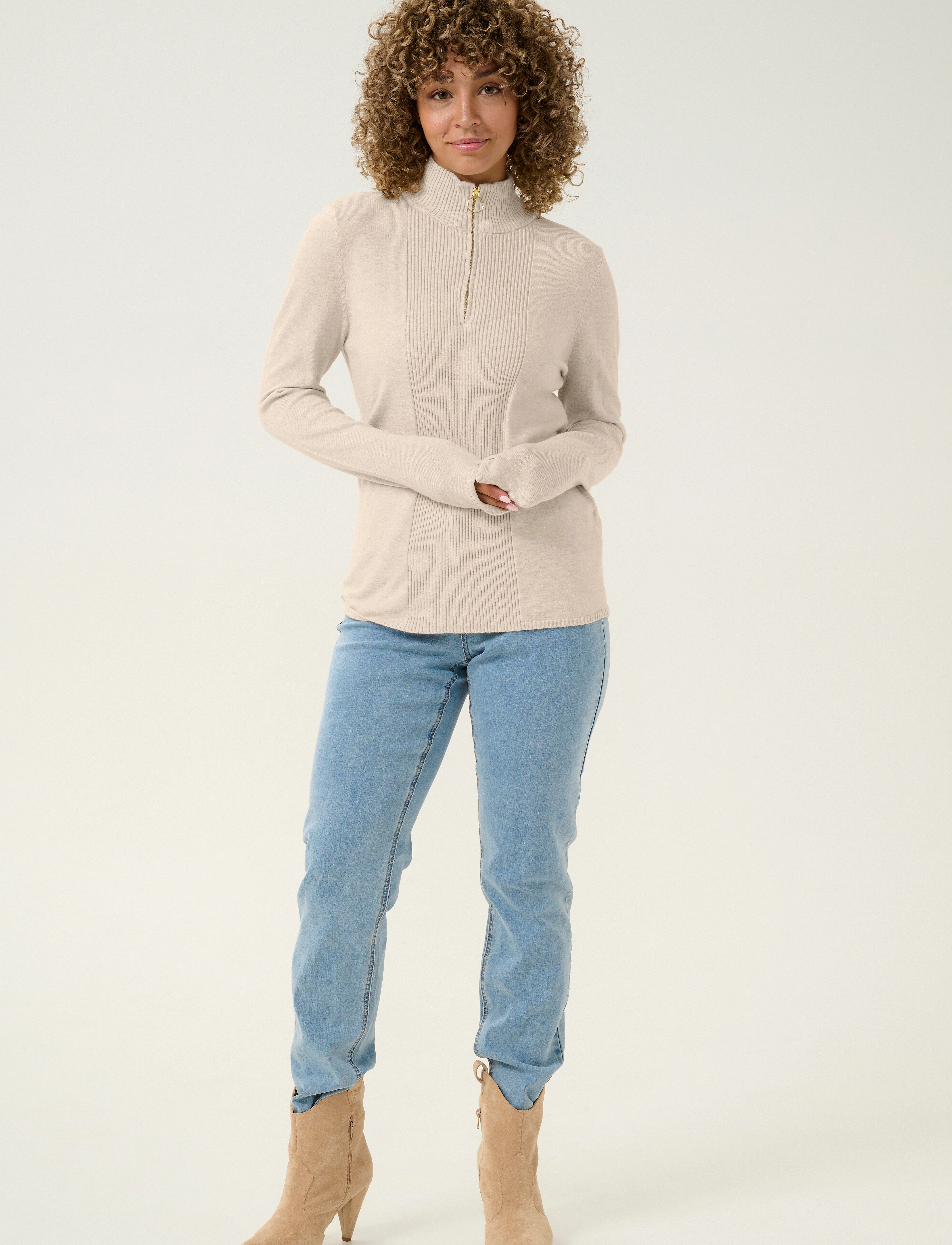 Cream - CRDela High Neck Pullover - oat melange - 3