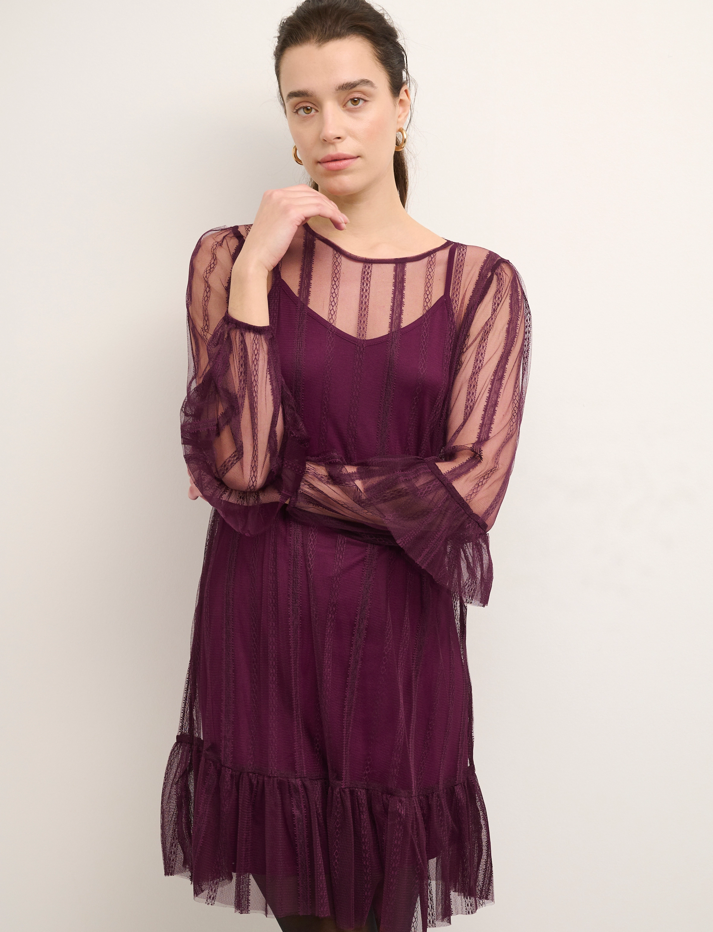Cream CRFlake Mesh Dress - Kim Fit - Kjoler - WINETASTING / burgundy