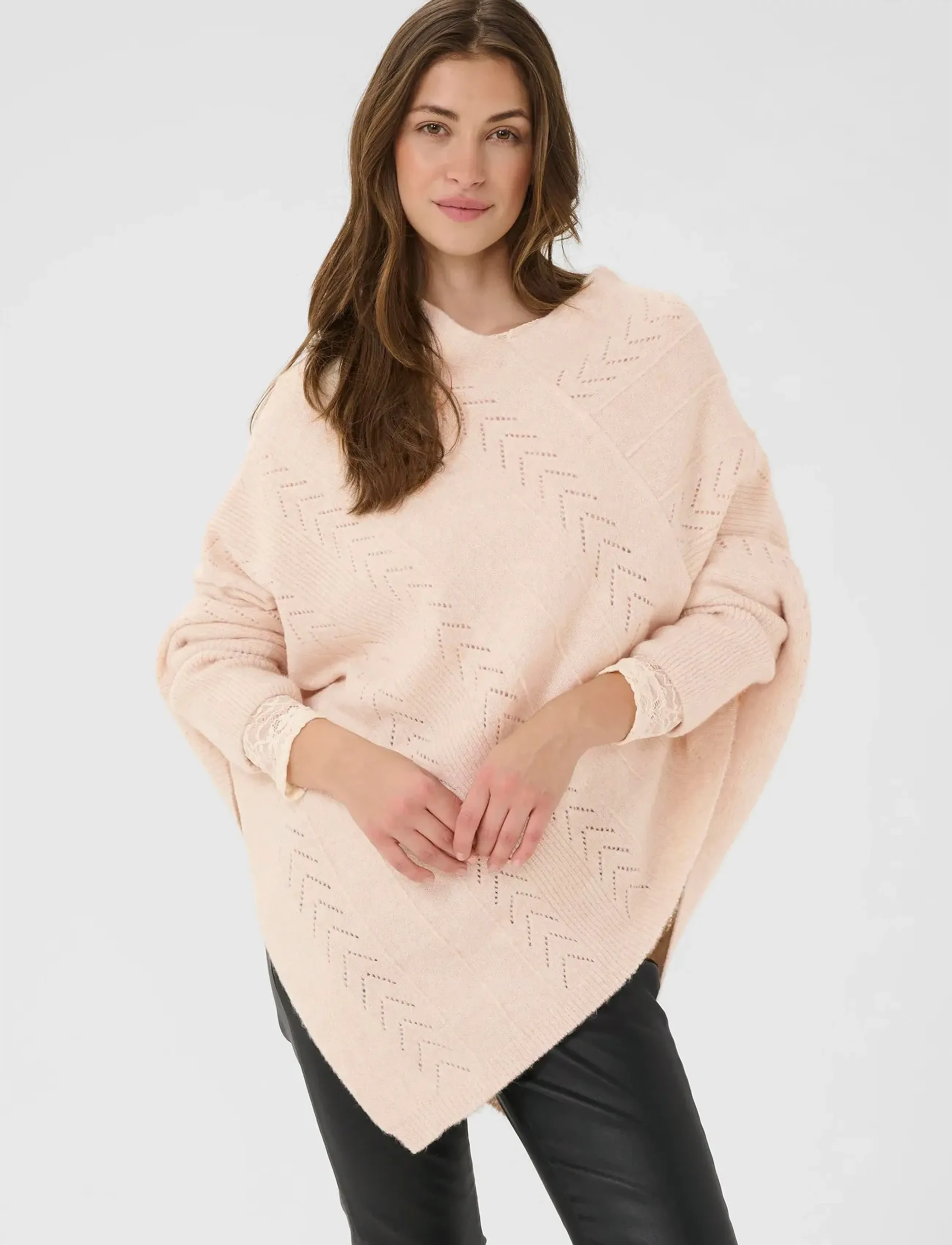 Cream Crholiday Knit Poncho, One Size, Knitwear, Beige - Ponchos, Frauen
