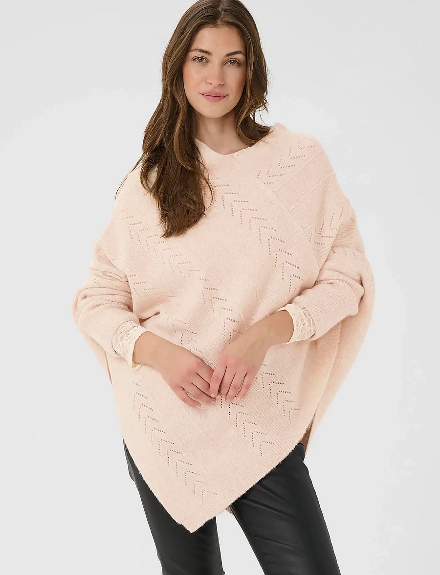 Cream - CRHoliday Knit Poncho - ponchos & capes - oat melange - 0