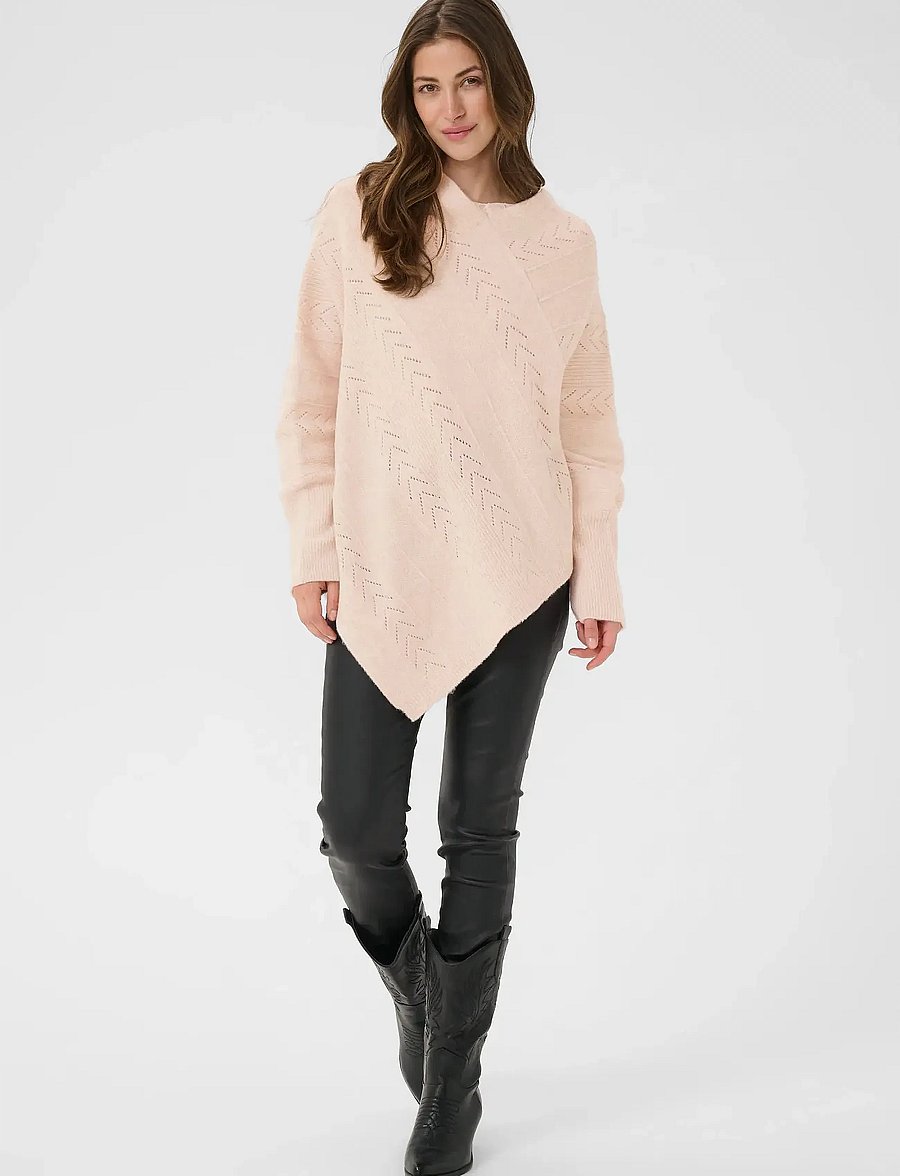 Cream - CRHoliday Knit Poncho - ponchos & capes - oat melange - 3