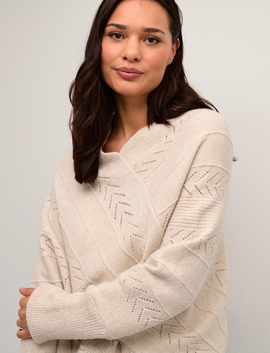 Cream - CRHoliday Knit Poncho - ponchos & capes - oat melange - 5