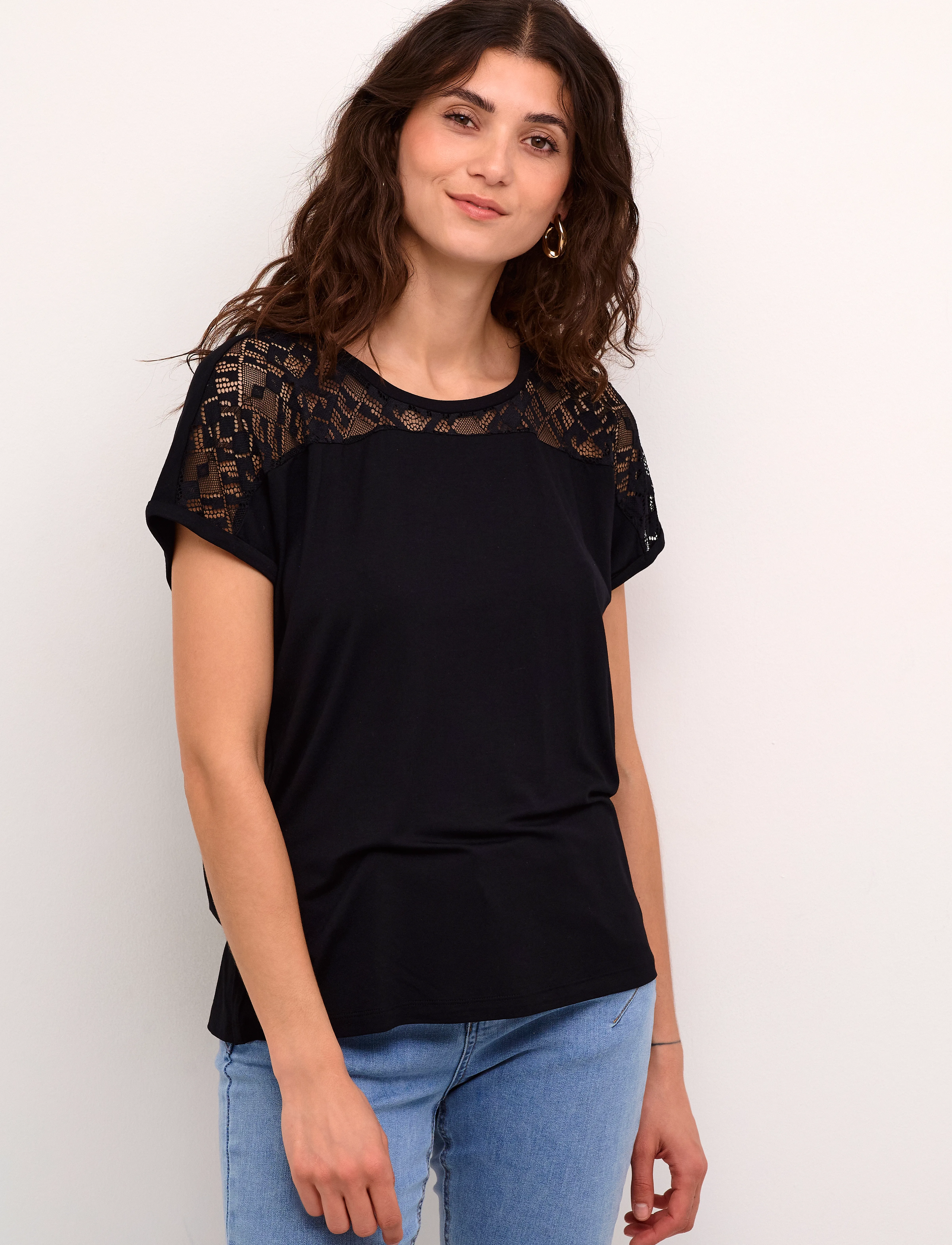 Cream Crtrulla Jersey T-Shirt, Kvinder, Blonde Jersey T-Shirt, Sort, Str: XL