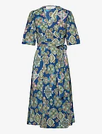 CRJolly Wrap Dress - Zally Fit - DEJA VU BLUE ETHNIC TILE