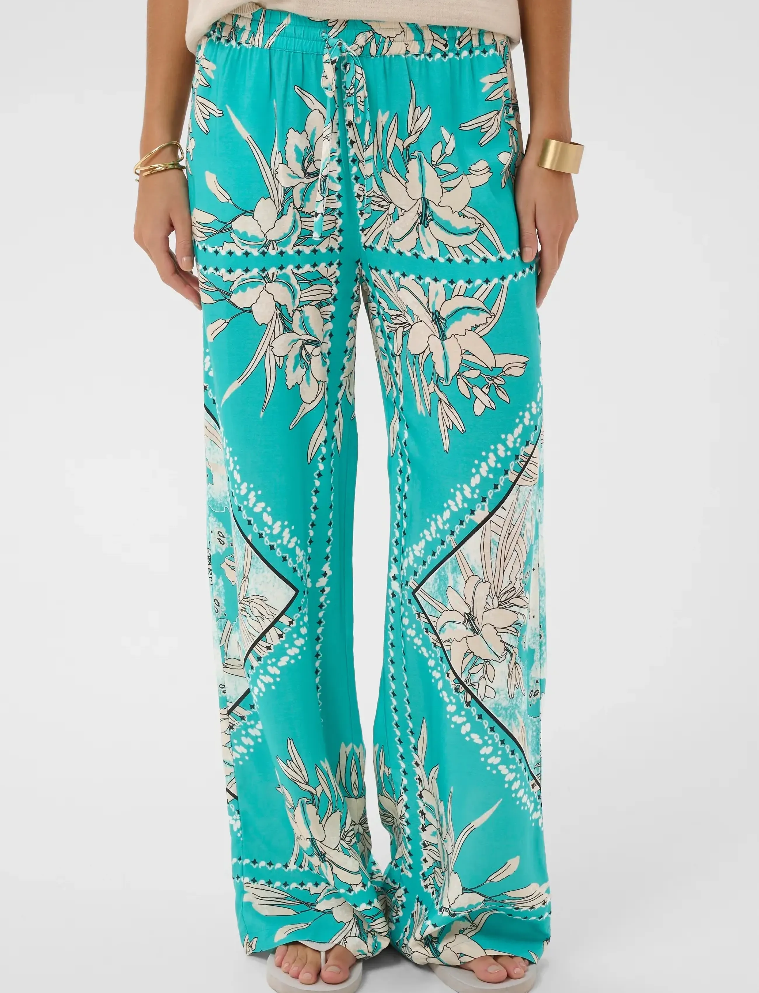 Cream - CRTiah Pant - sirged püksid - ceramic scarf print - 3