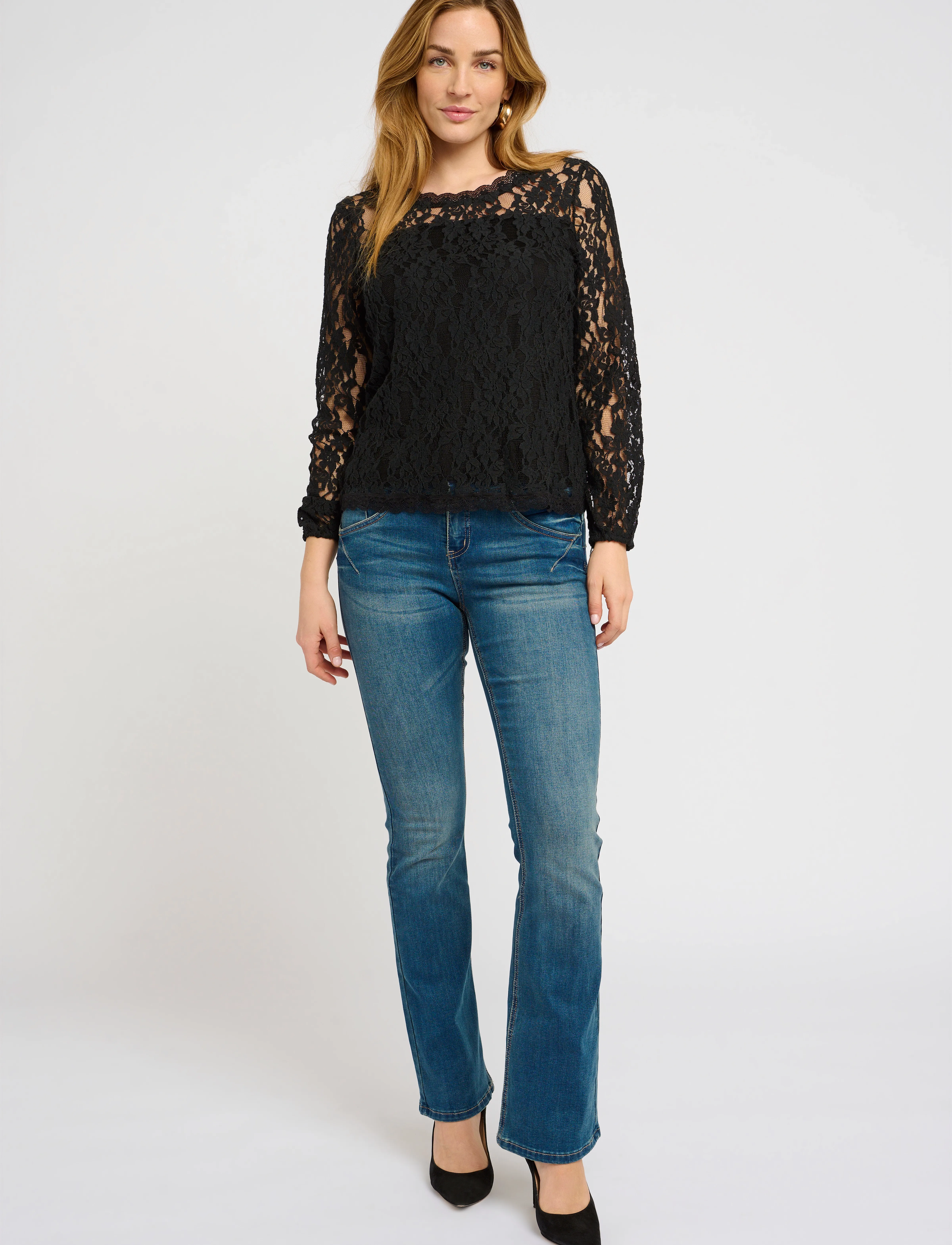 Cream - CRKit Lace LS Blouse - pikkade varrukatega pluusid - pitch black - 3