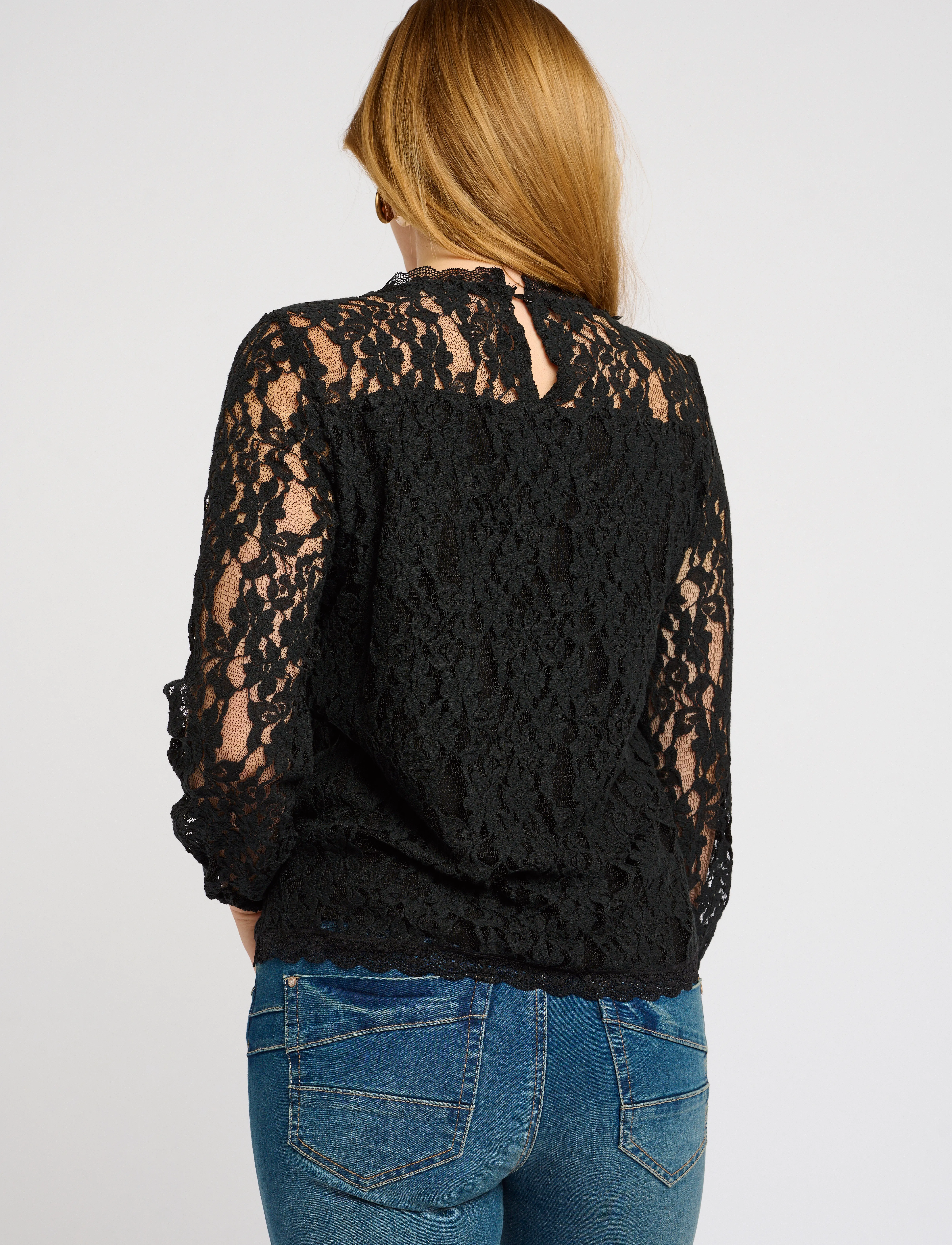 Cream - CRKit Lace LS Blouse - pikkade varrukatega pluusid - pitch black - 4