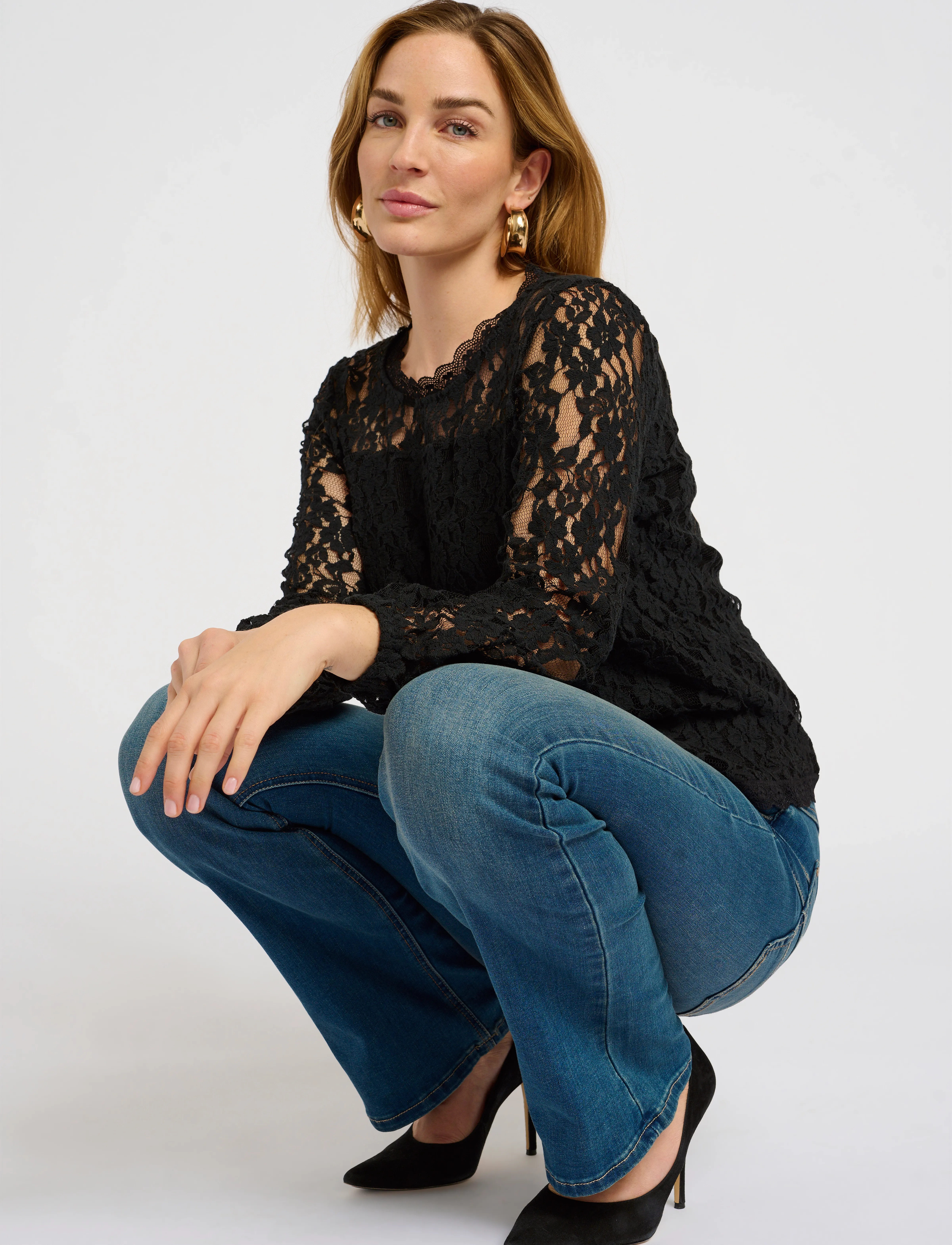 Cream - CRKit Lace LS Blouse - pikkade varrukatega pluusid - pitch black - 5