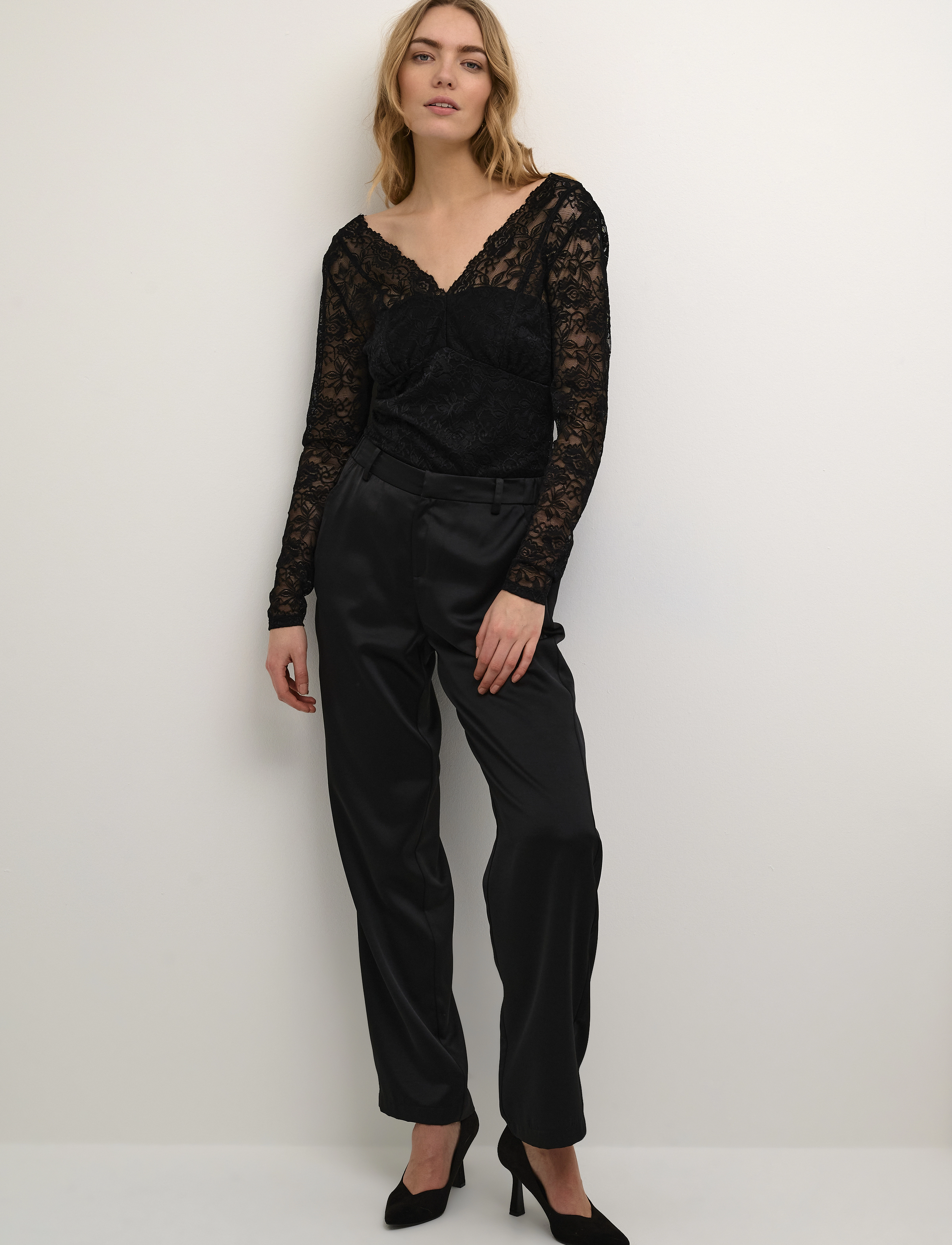 Cream - CRGlaze Blouse w. Lining - long-sleeved blouses - pitch black - 3