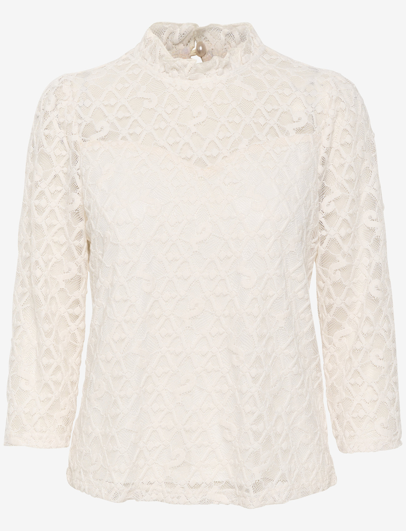 Cream - CRGila Lace Blouse With Lining - long-sleeved blouses - eggnog - 0