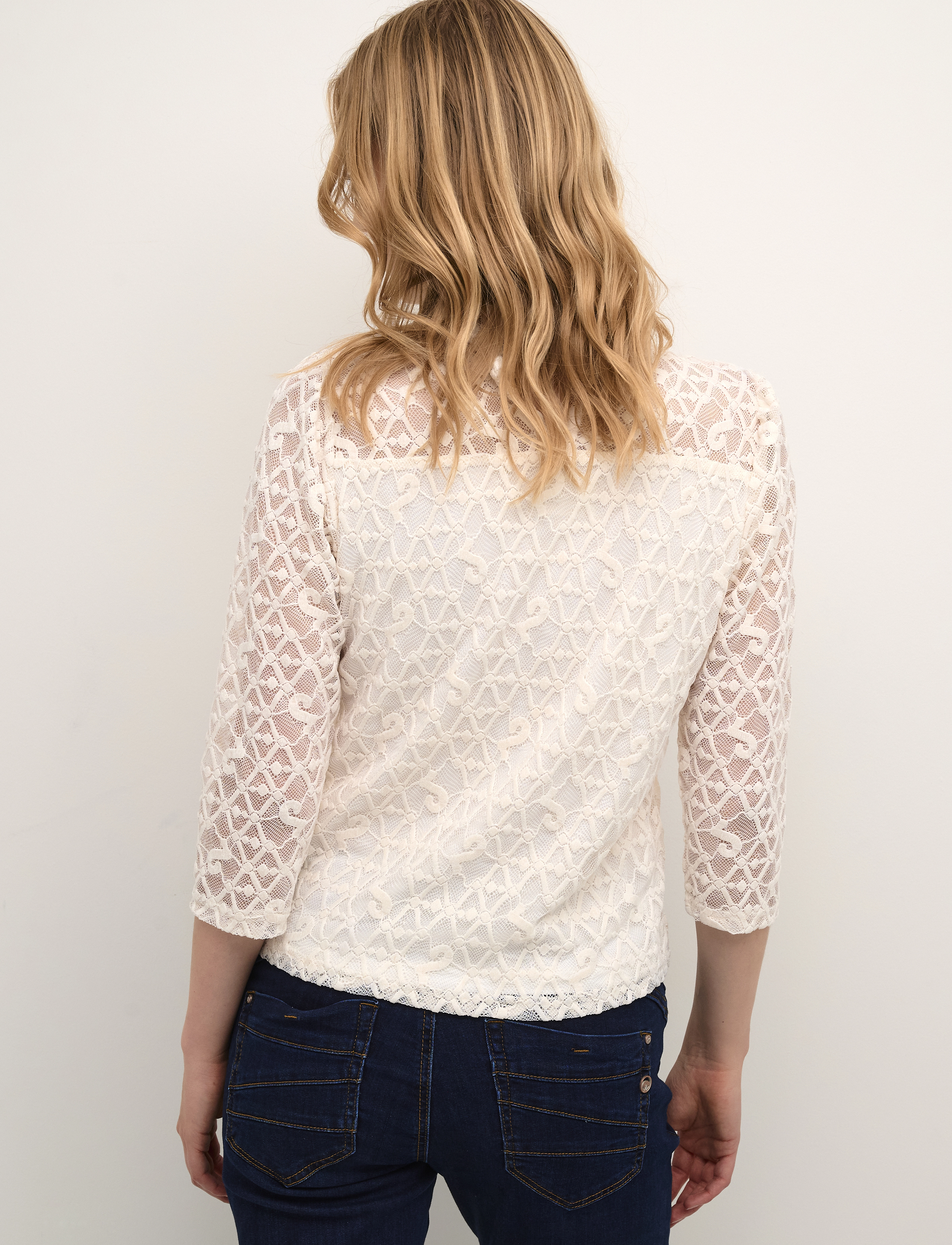 Cream - CRGila Lace Blouse With Lining - langærmede bluser - eggnog - 3