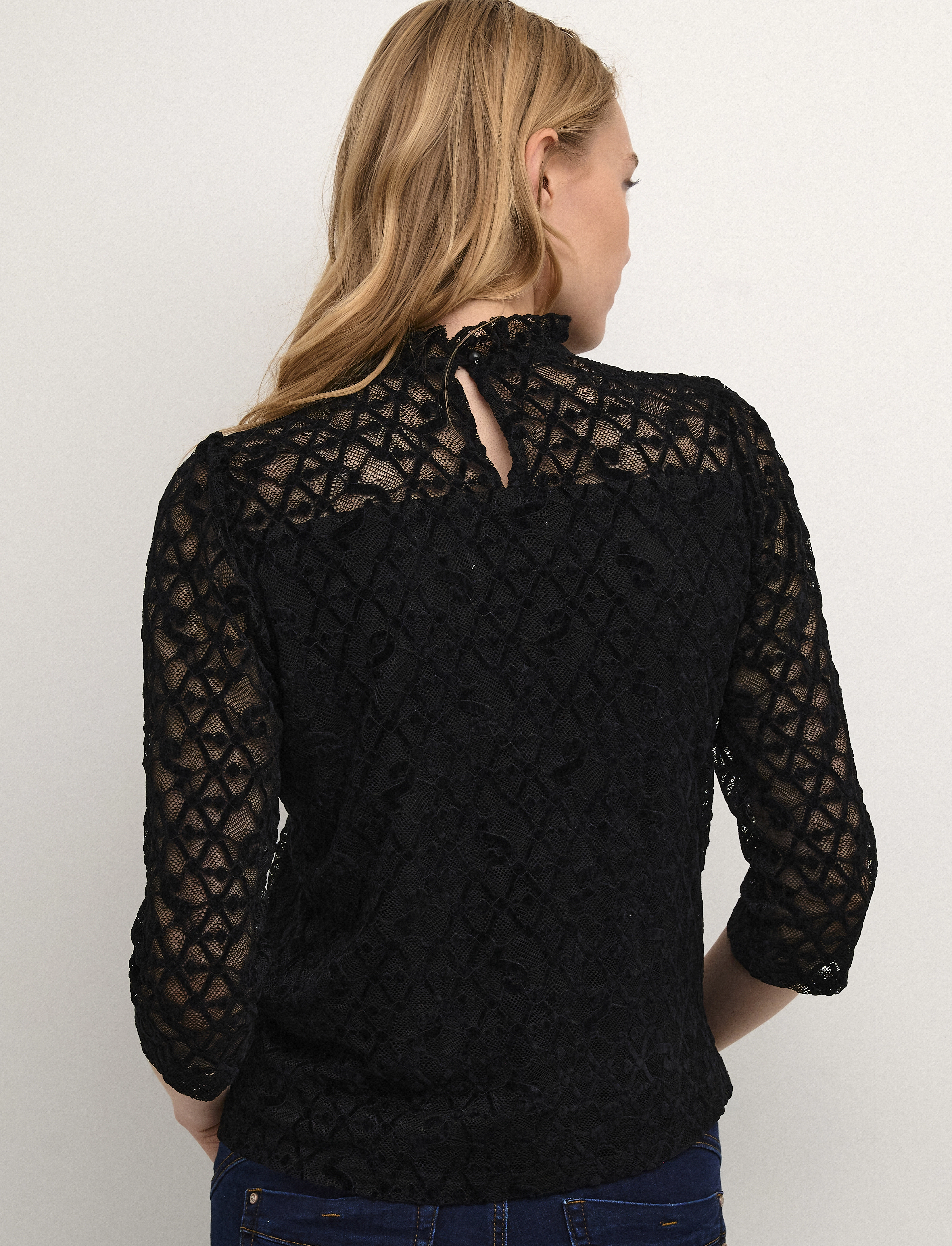 Cream - CRGila Lace Blouse With Lining - long sleeved blouses - pitch black - 4