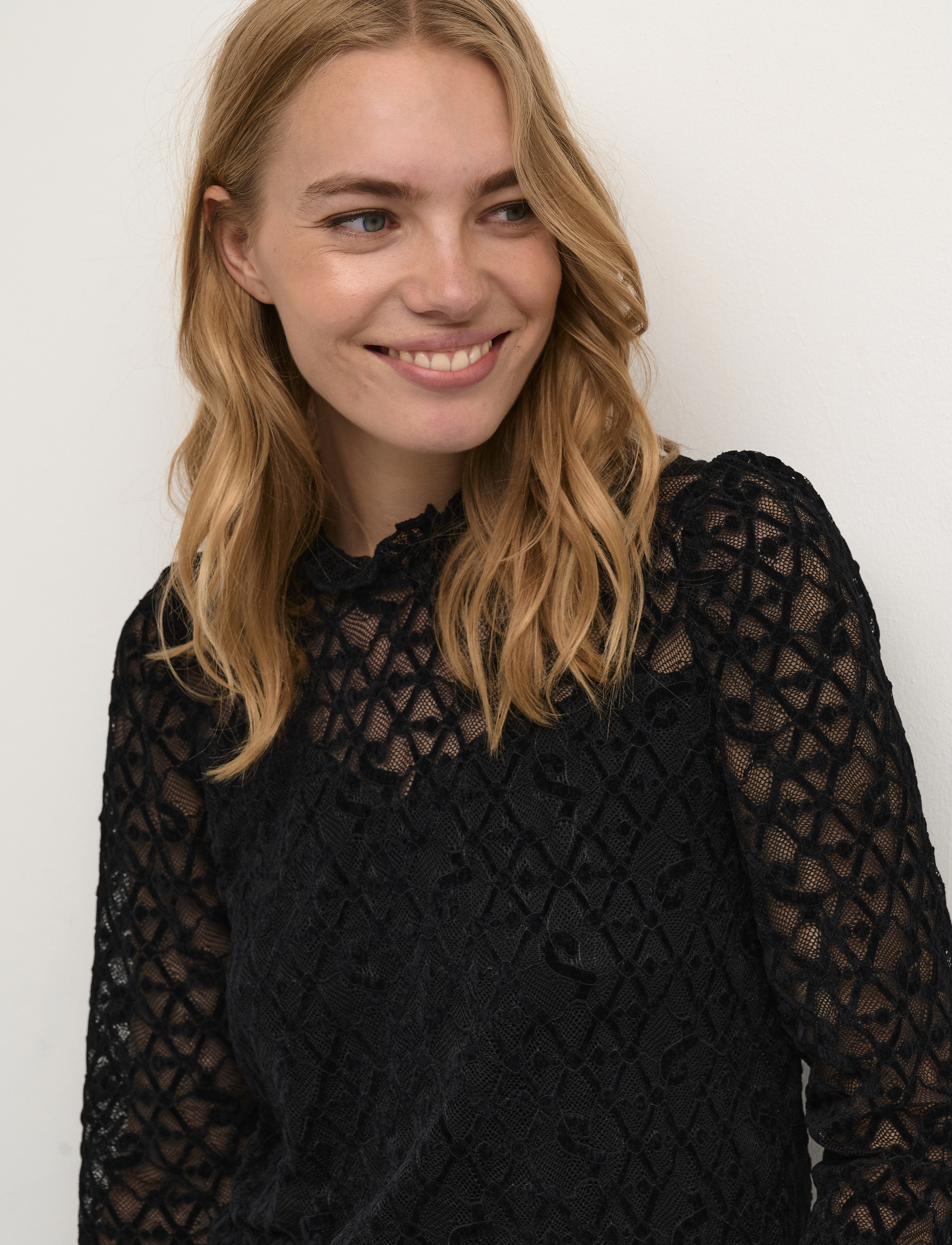 Cream - CRGila Lace Blouse With Lining - long sleeved blouses - pitch black - 5