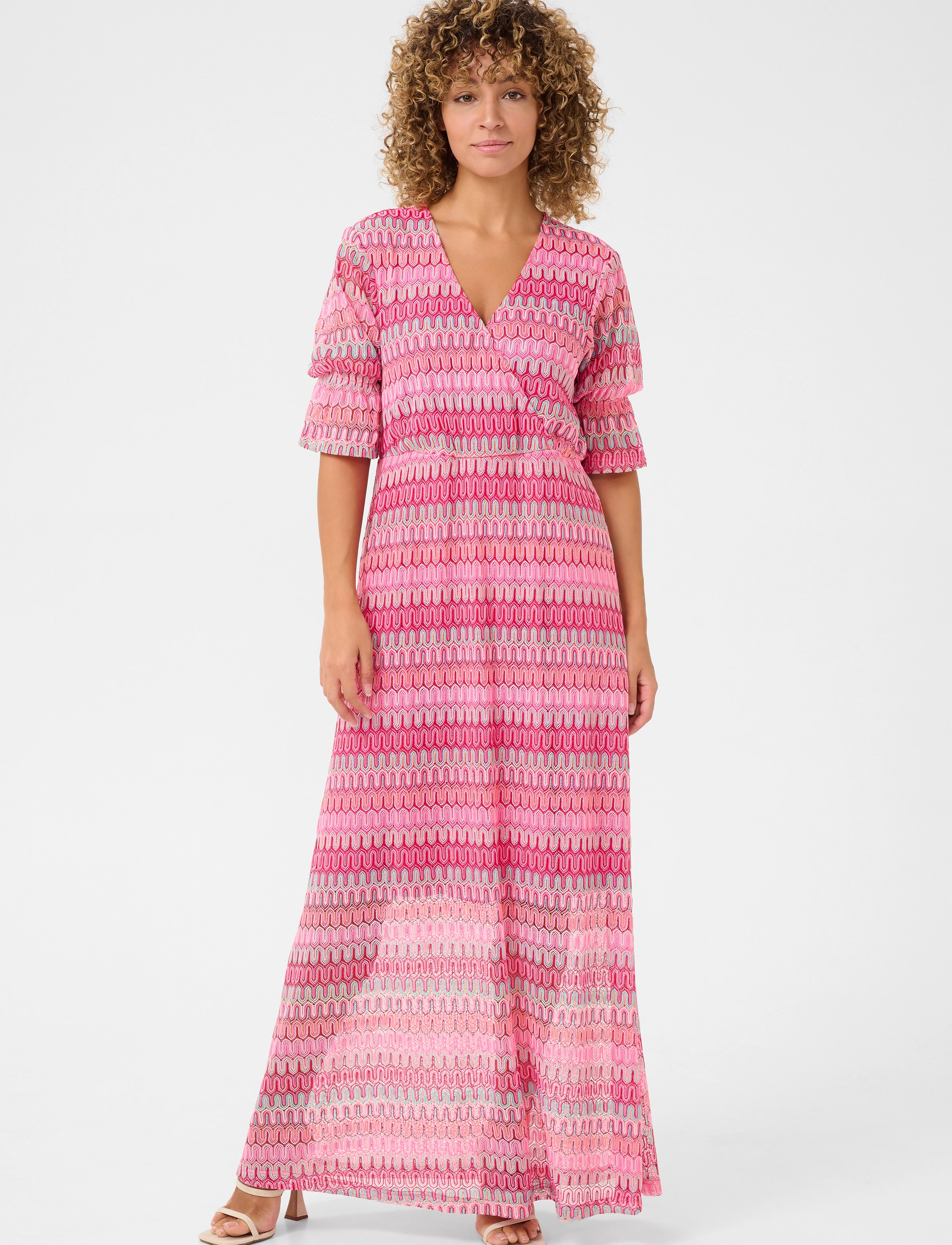 Cream - CRCova Long Dress - red multicolored jacquard - 3