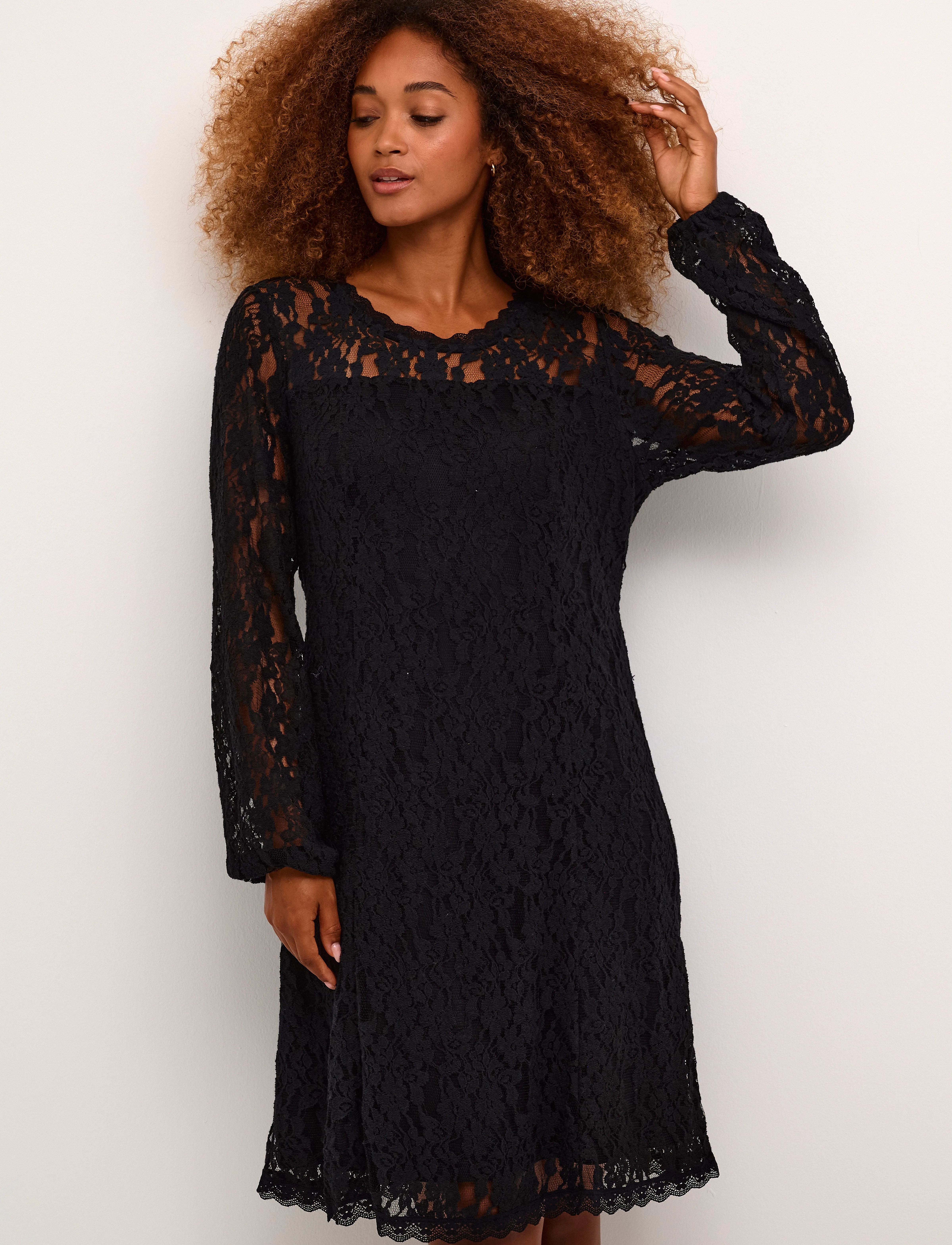 Cream Crkit Lace Ls Dress Zally Fit, Kvinder, Langærmet Blondekjole, Sort, Str: S