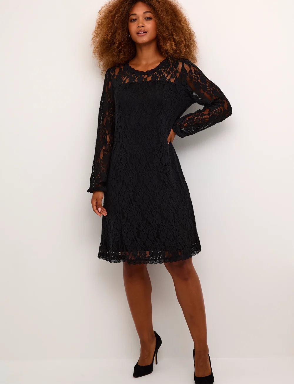 Cream - CRKit Lace LS Dress - Zally fit - pidulikud kleidid - pitch black - 3