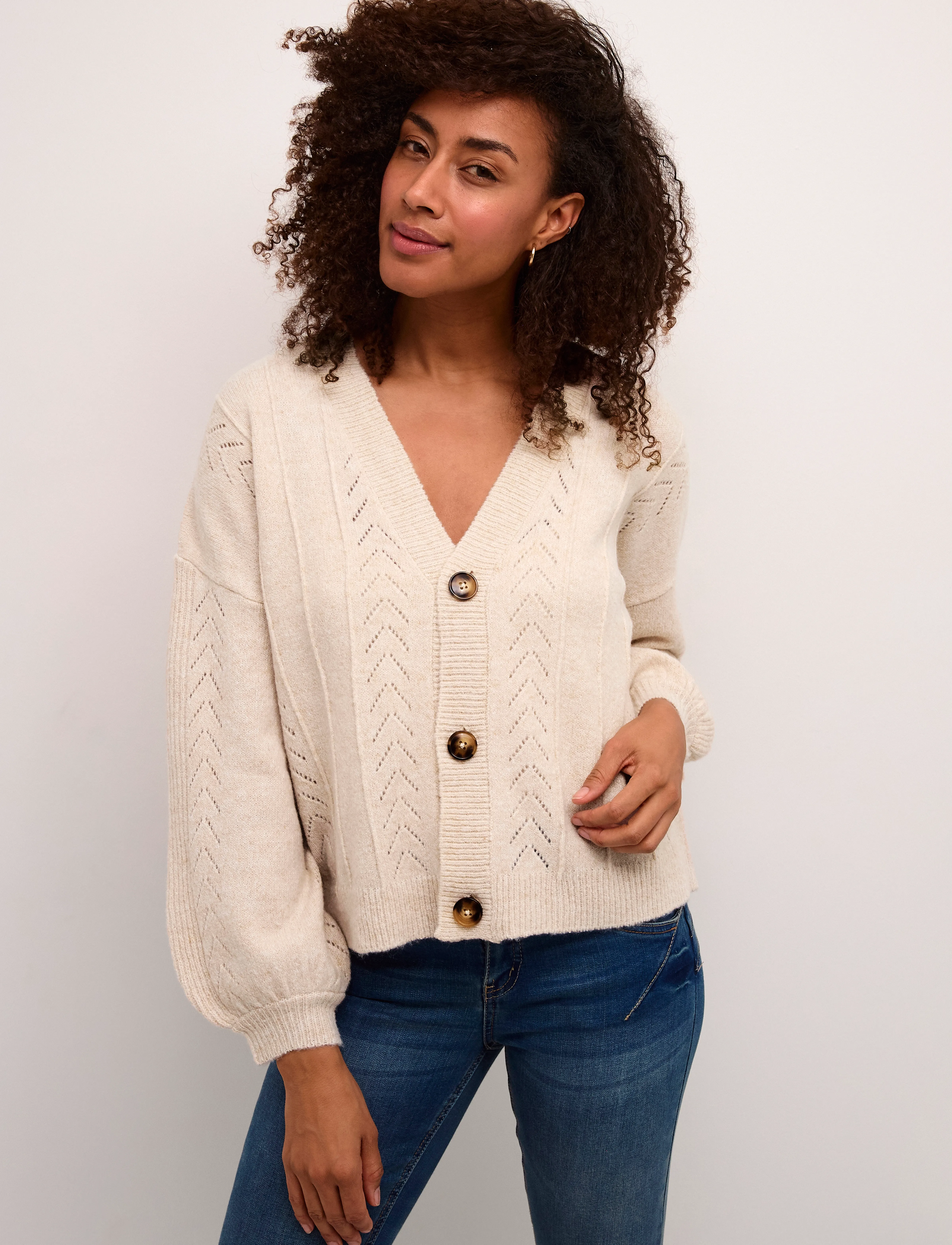 Cream Crholiday Knit Cardigan, S/M, Knitwear, Creme - Cardigans, Frauen