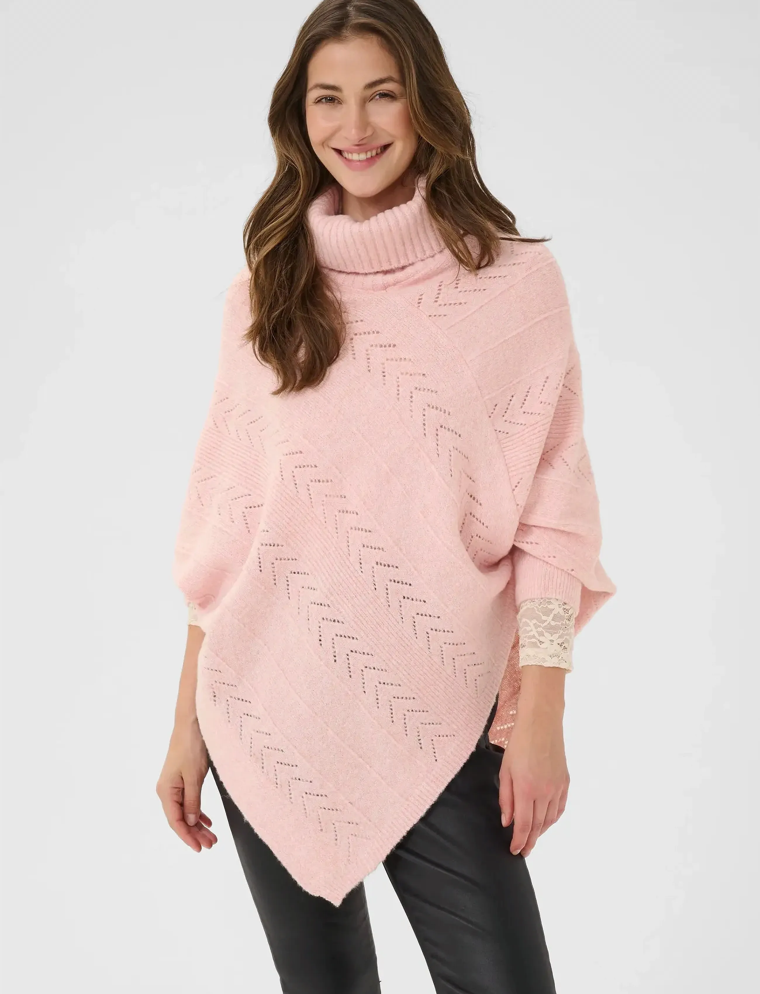 Cream Crholiday Turtelneck Poncho, One Size, Knitwear, Rosa - Ponchos, Frauen