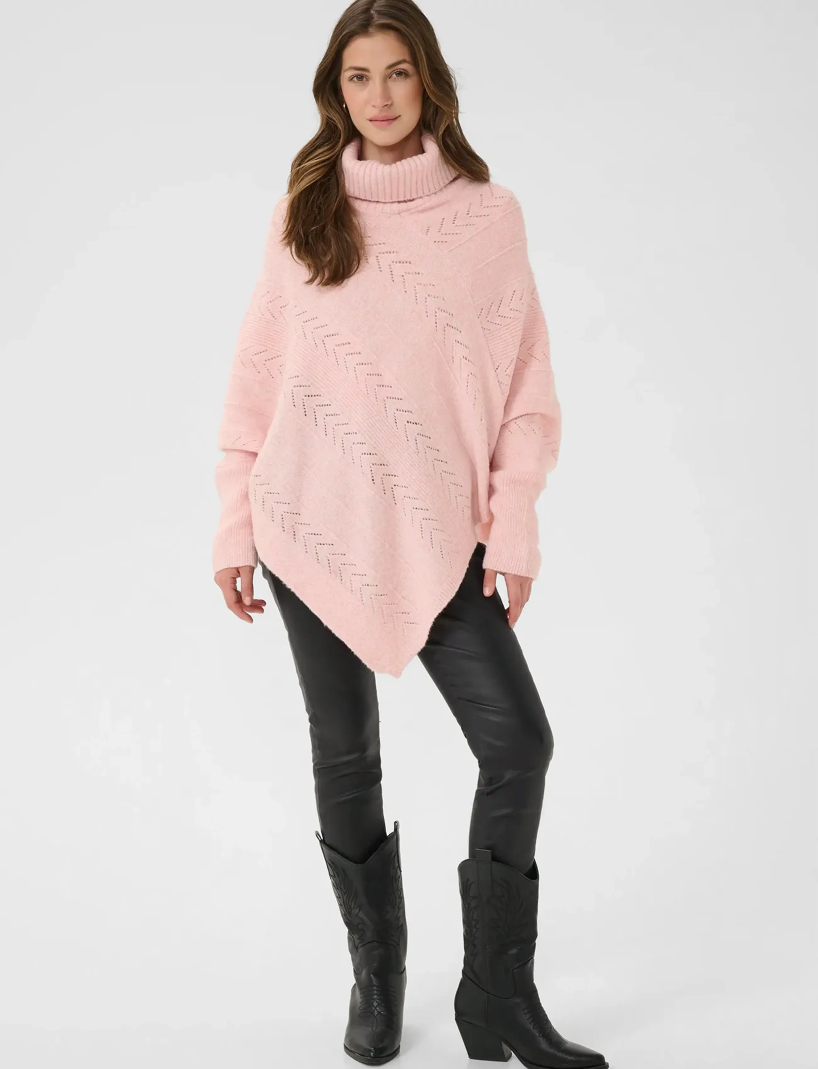 Cream - CRHoliday Turtelneck Poncho - ponchos & capes - mahogany rose melange - 3