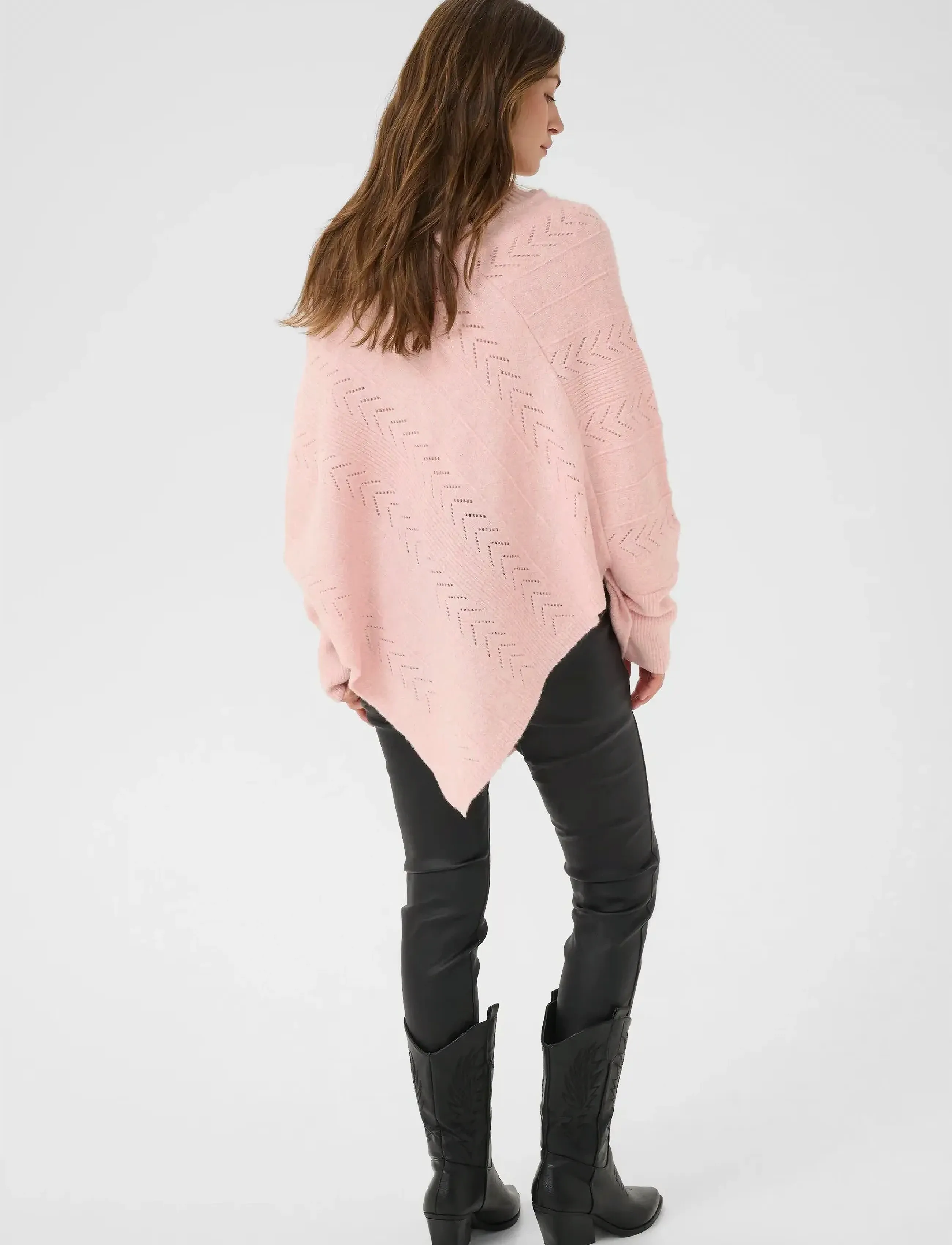 Cream - CRHoliday Turtelneck Poncho - ponchos & capes - mahogany rose melange - 4