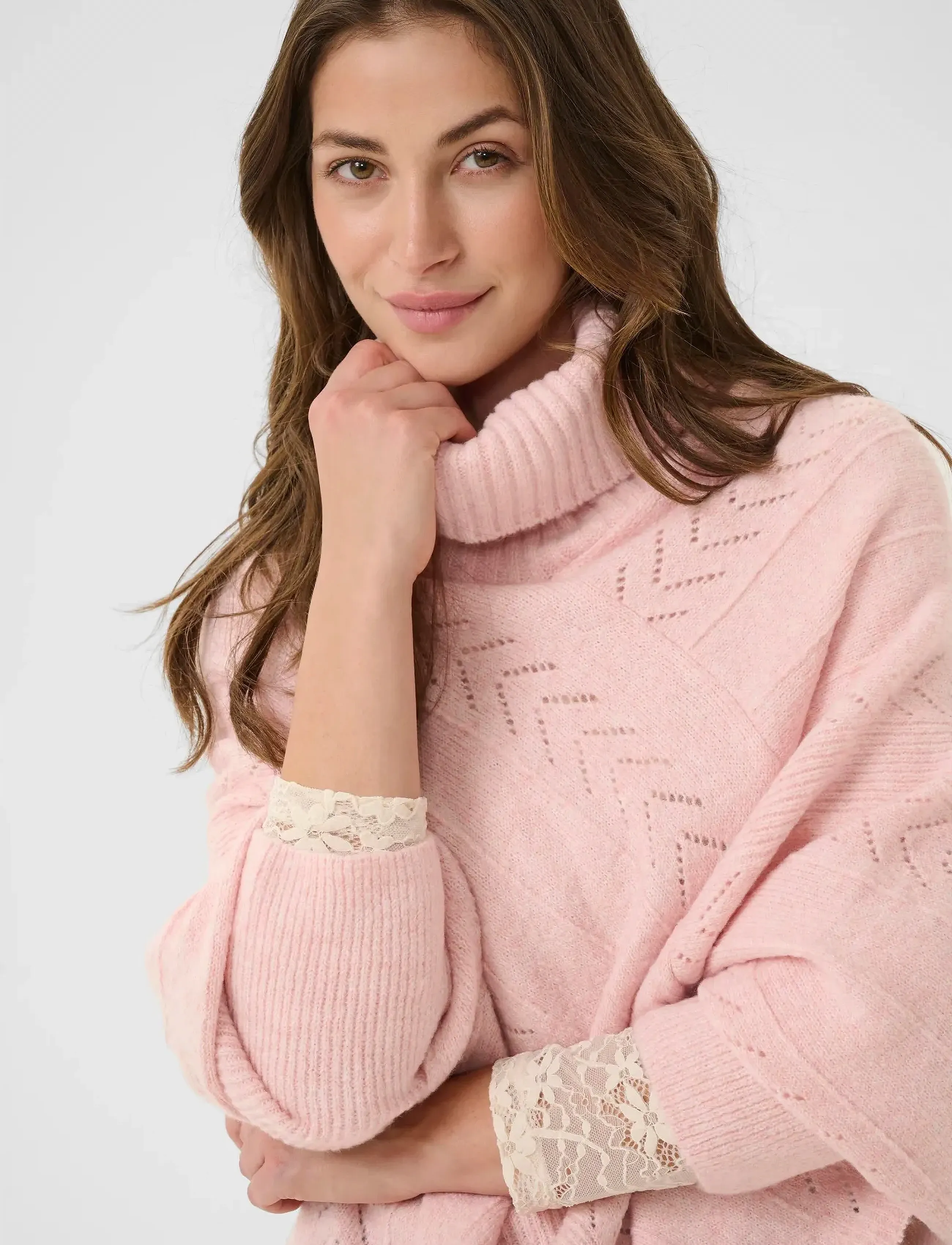 Cream - CRHoliday Turtelneck Poncho - ponchos & capes - mahogany rose melange - 5