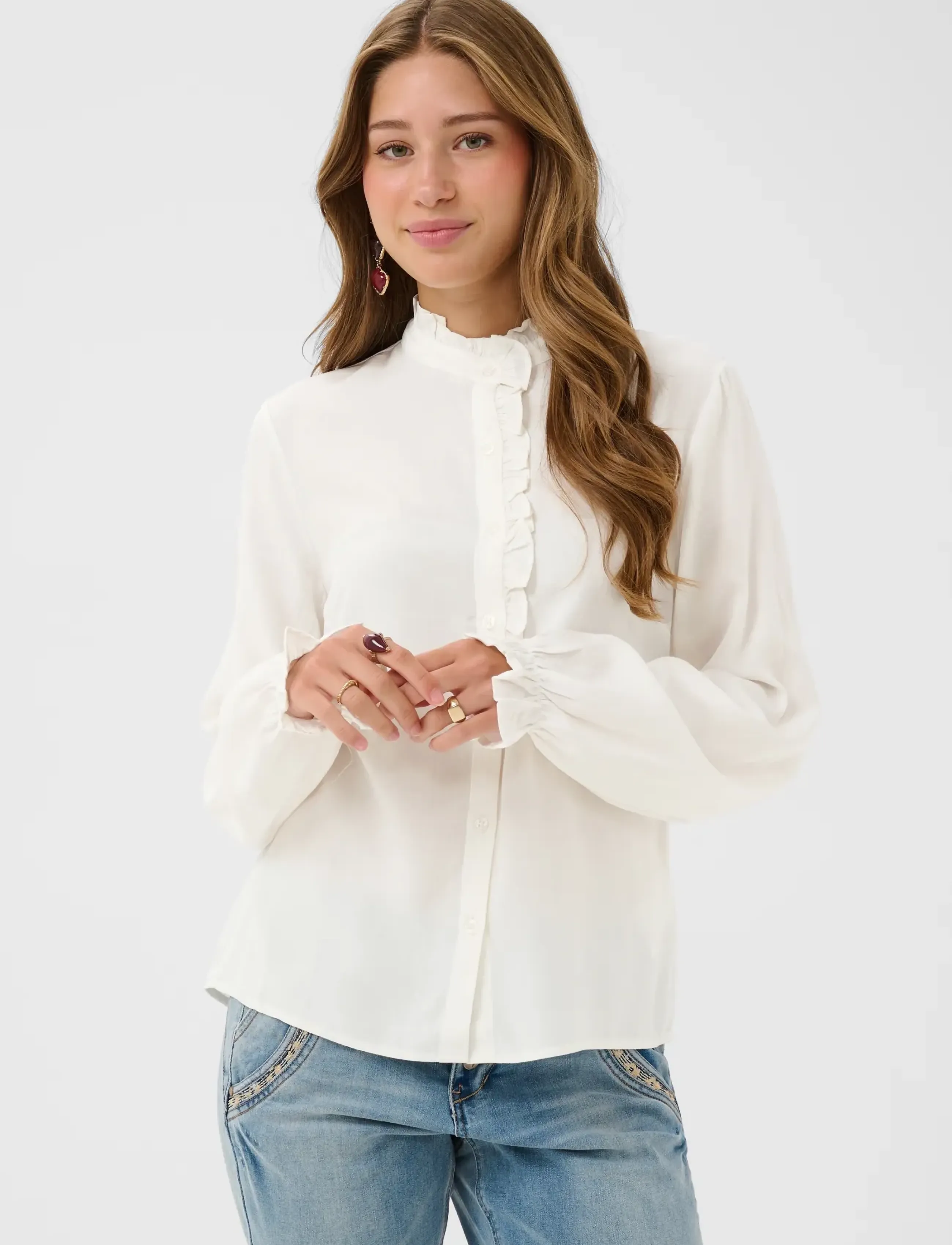 Cream - CRVenea Shirt - long-sleeved blouses - snow white - 4