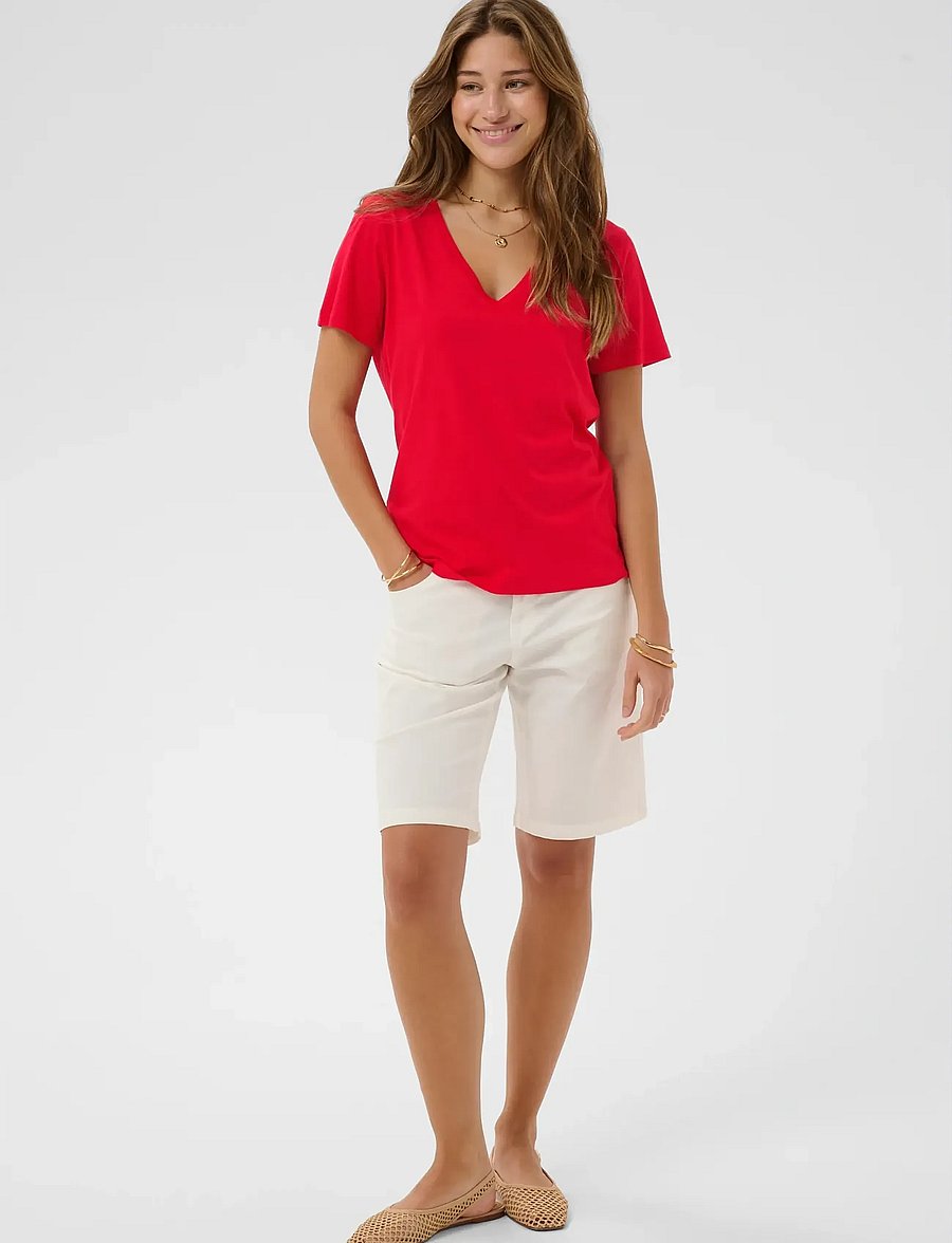 Cream - CRNaia Deep V-neck T-Shirt - t-shirts - high risk red - 3