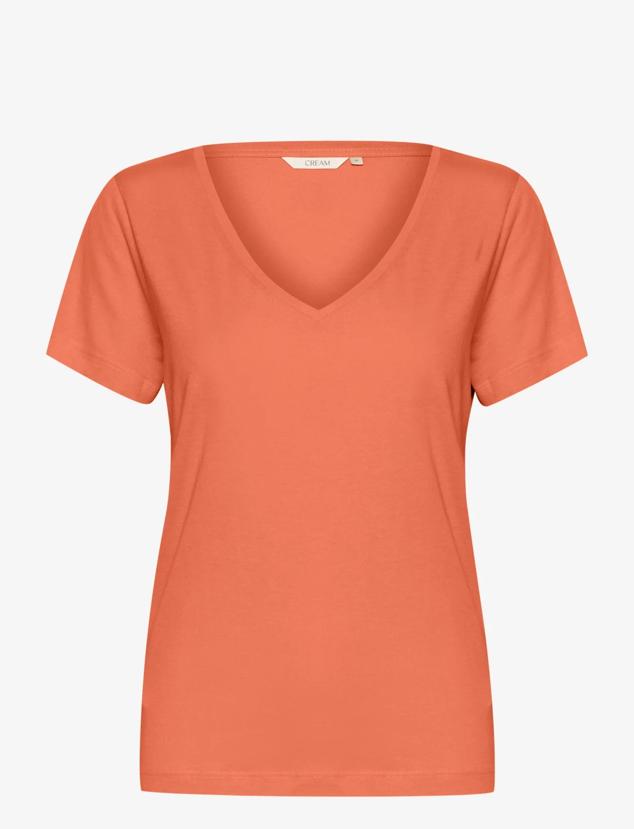 Cream - CRNaia Deep V-neck T-Shirt - zemākās cenas - hot coral - 0