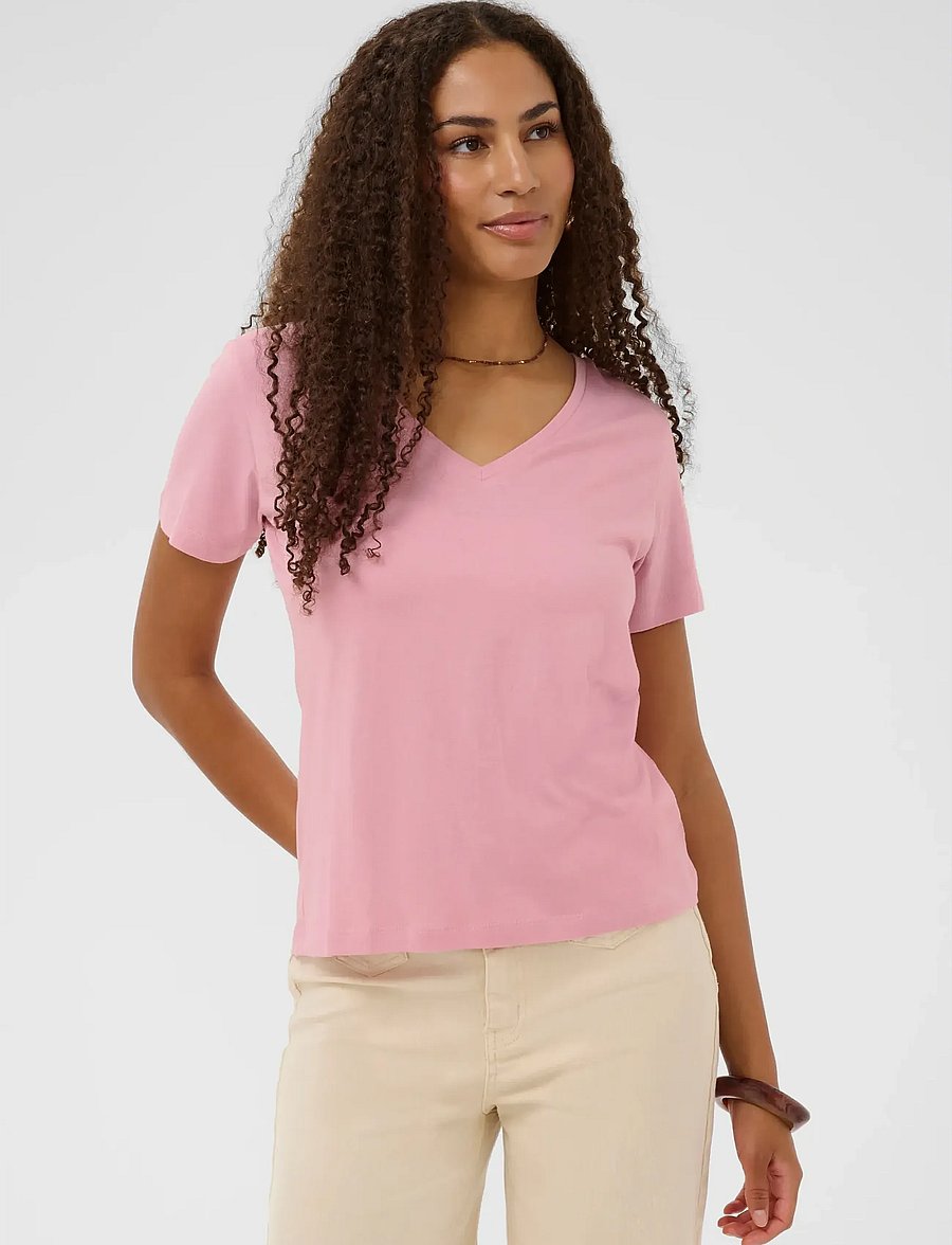 Cream - CRNaia Deep V-neck T-Shirt - t-särgid - pink nectar - 0