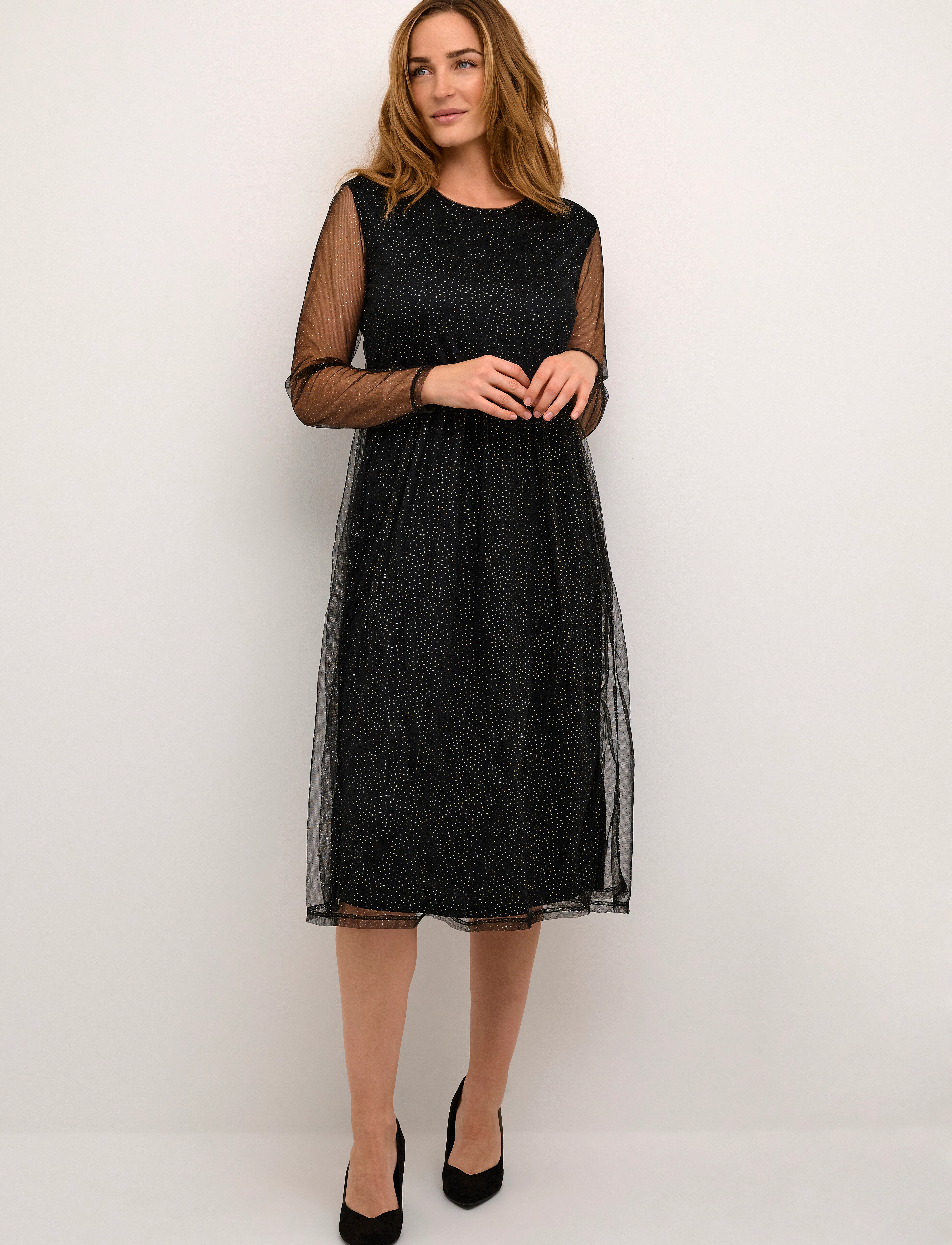 Cream CRThava Dress - Zally fit - Midikleider - BLACK W. GOLD DOTS / black