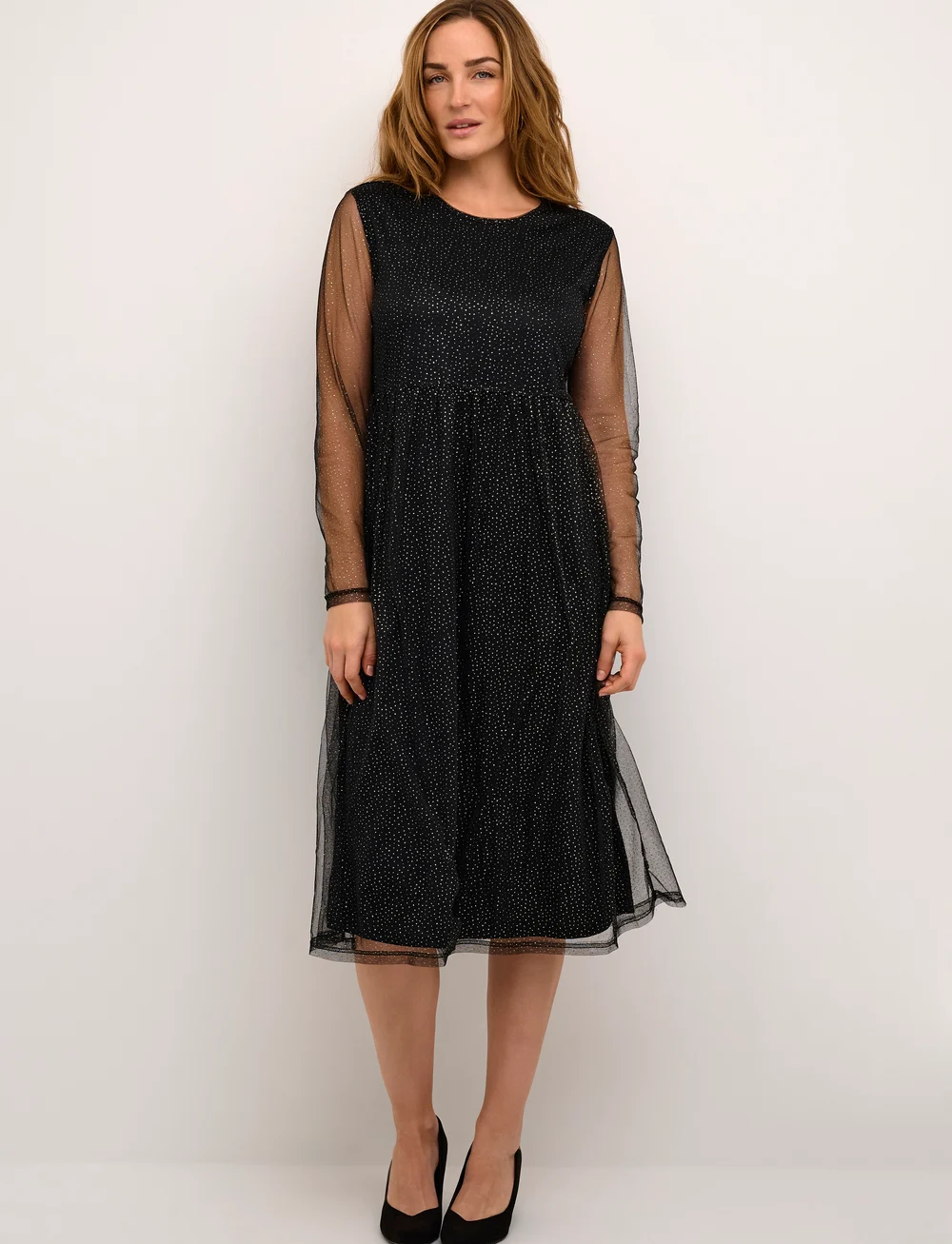 Cream - CRThava Dress - Zally fit - knitted dresses - black w. gold dots - 3