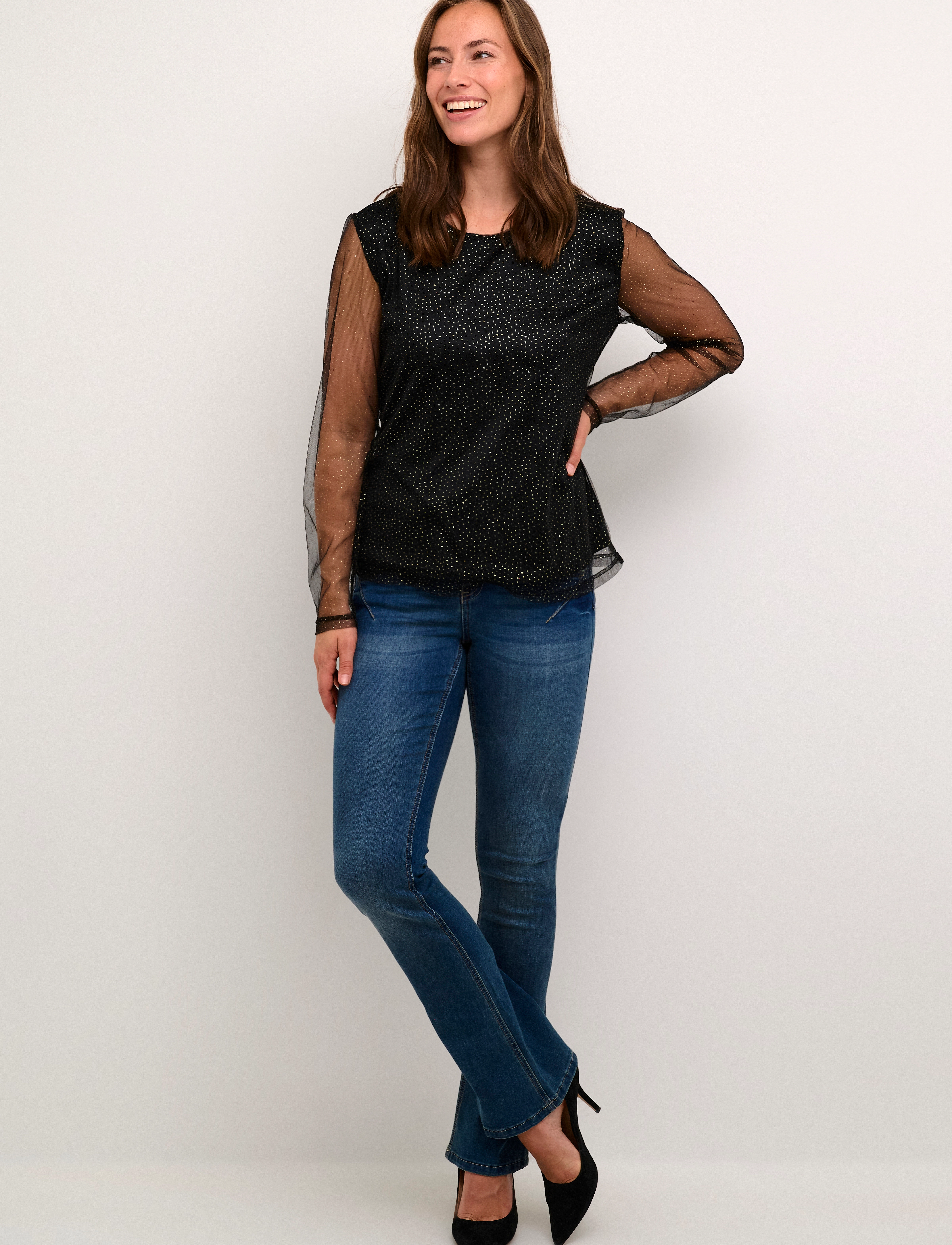 Cream - CRThava Blouse - black w. gold dots - 3