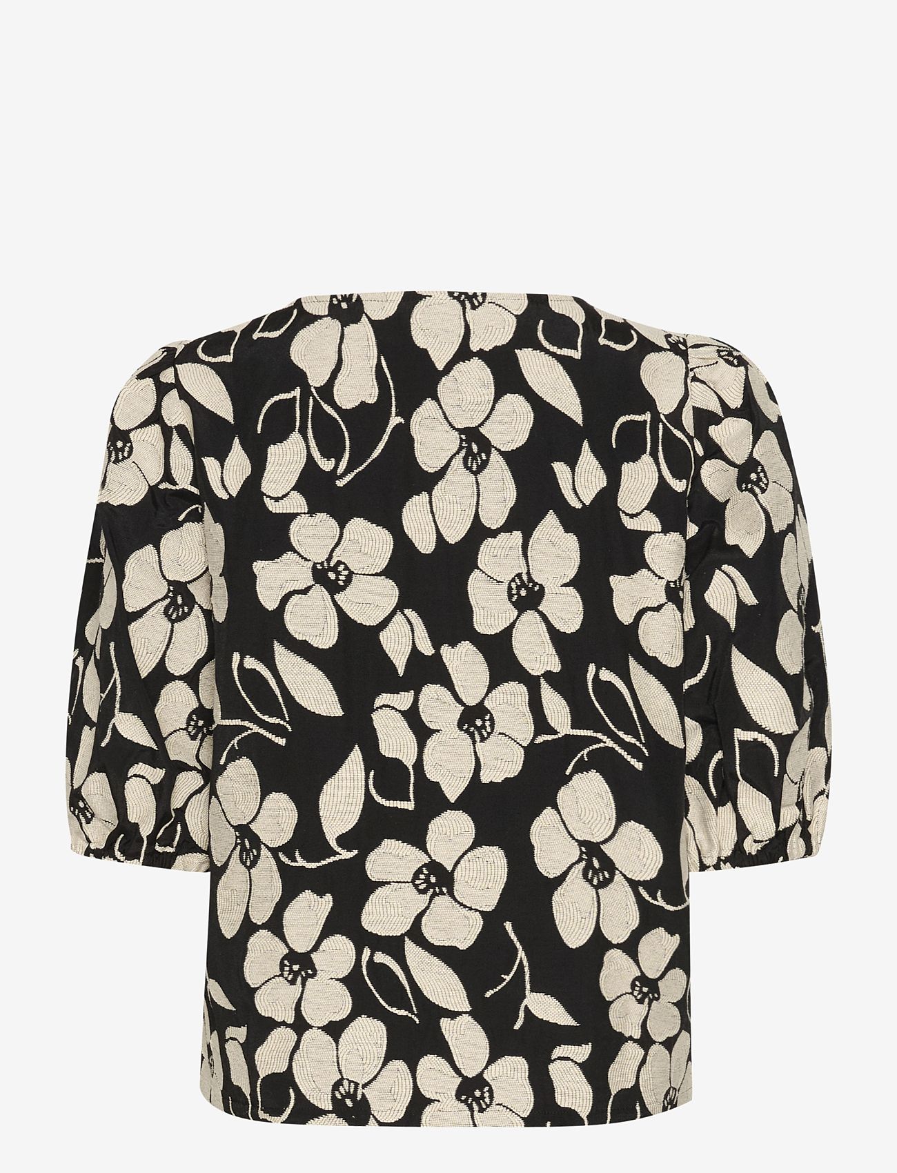 Cream - CRYule Blouse - kurzämlige blusen - black white flower - 1