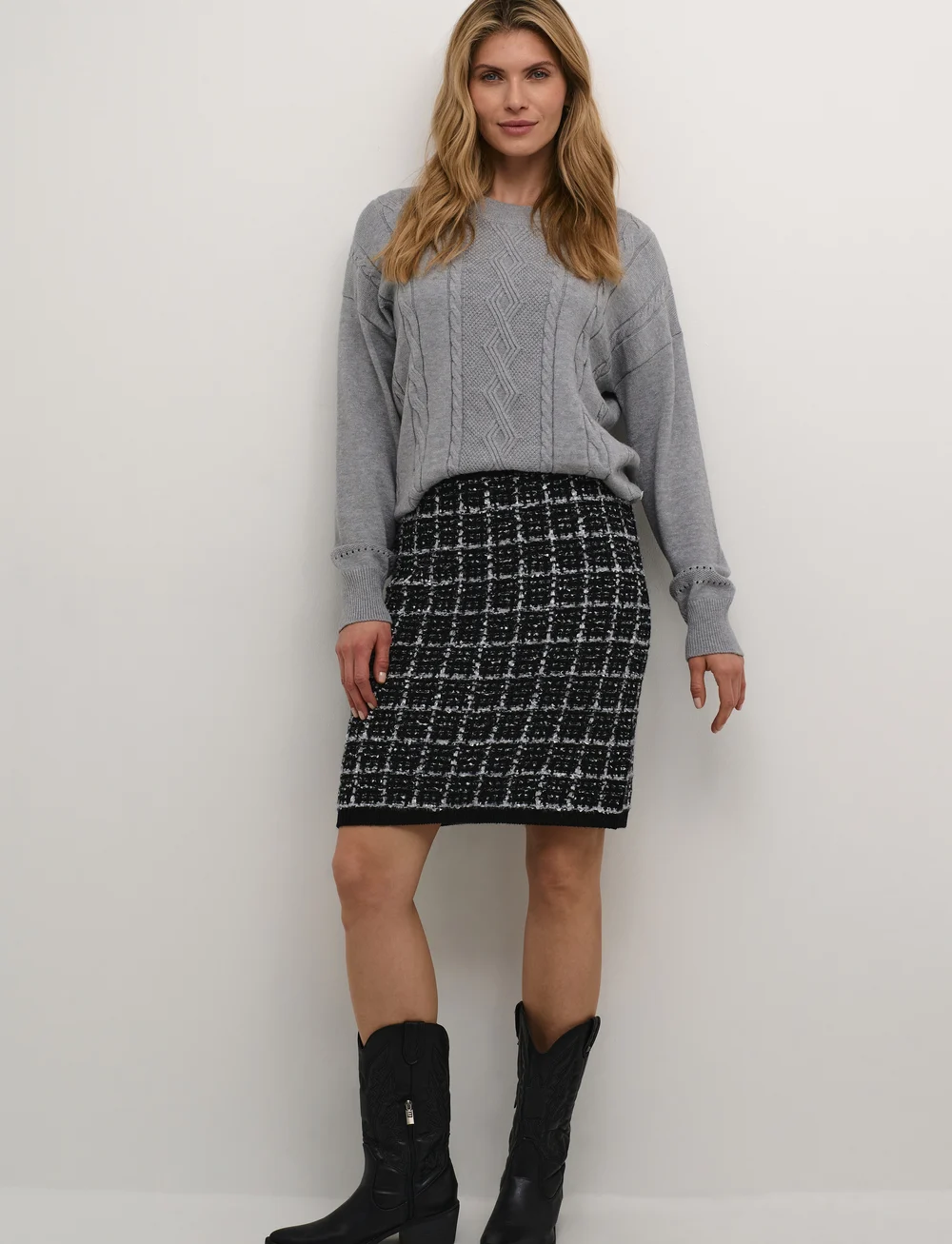 Cream - CRBilo Knit Skirt - stickade kjolar - pitch black check - 3