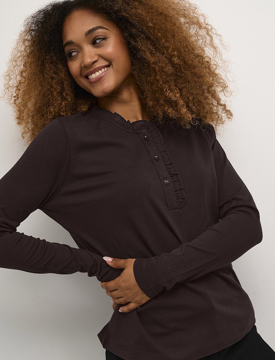 Cream - CRNaia flounce blouse - langärmlige blusen - chocolate plum - 5