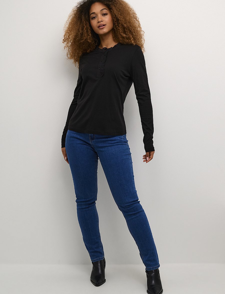 Cream - CRNaia flounce blouse - langærmede bluser - pitch black - 3