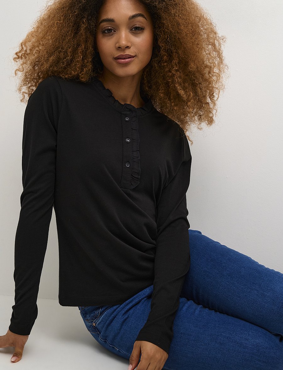 Cream - CRNaia flounce blouse - langærmede bluser - pitch black - 5