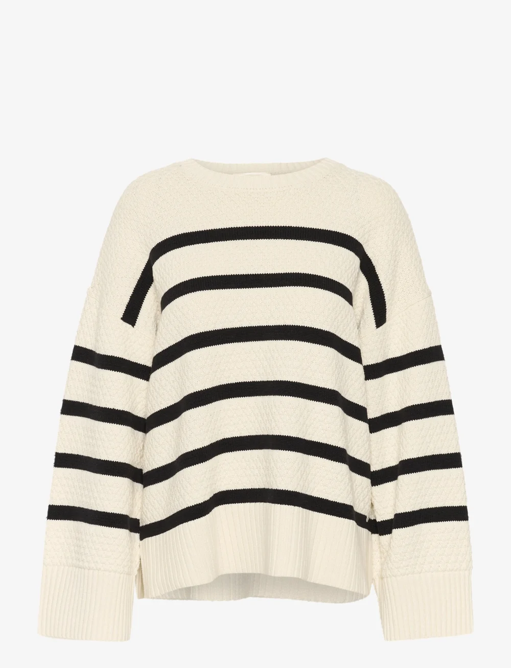 Cream - CRSoffie O-neck Pulliover - striktrøjer - eggnog black stripe - 1