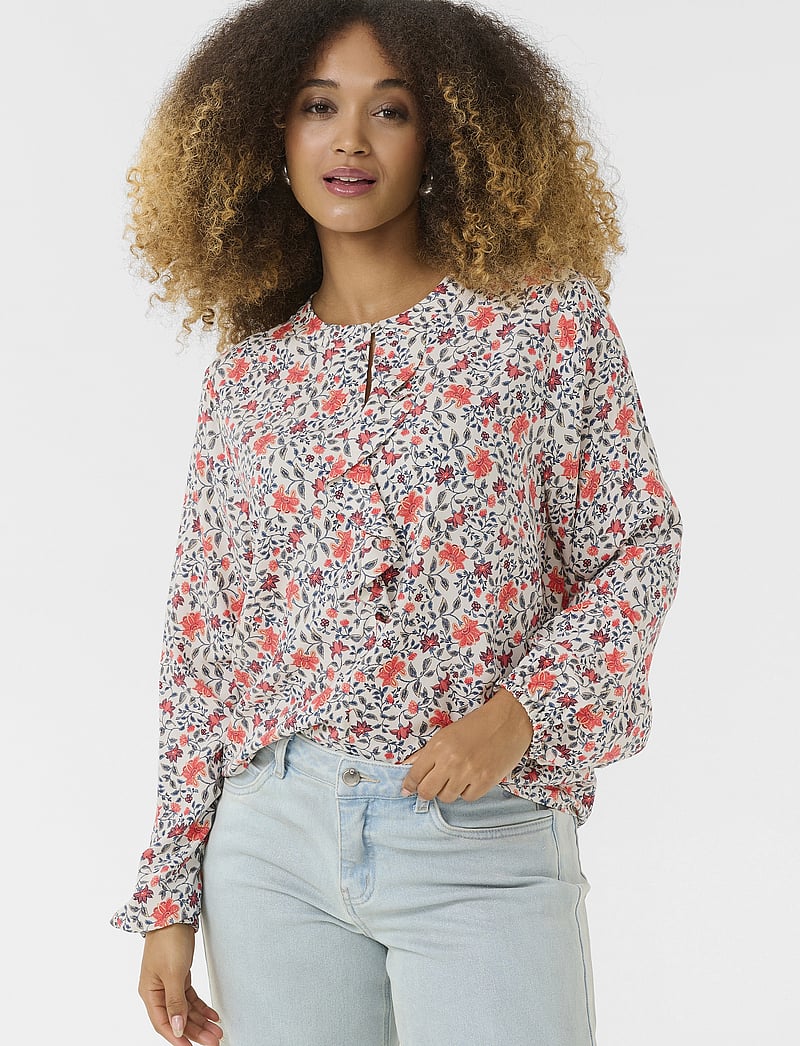 Cream - CRNaomi Flounce Blouse - långärmade blusar - porcelain rose flower - 0