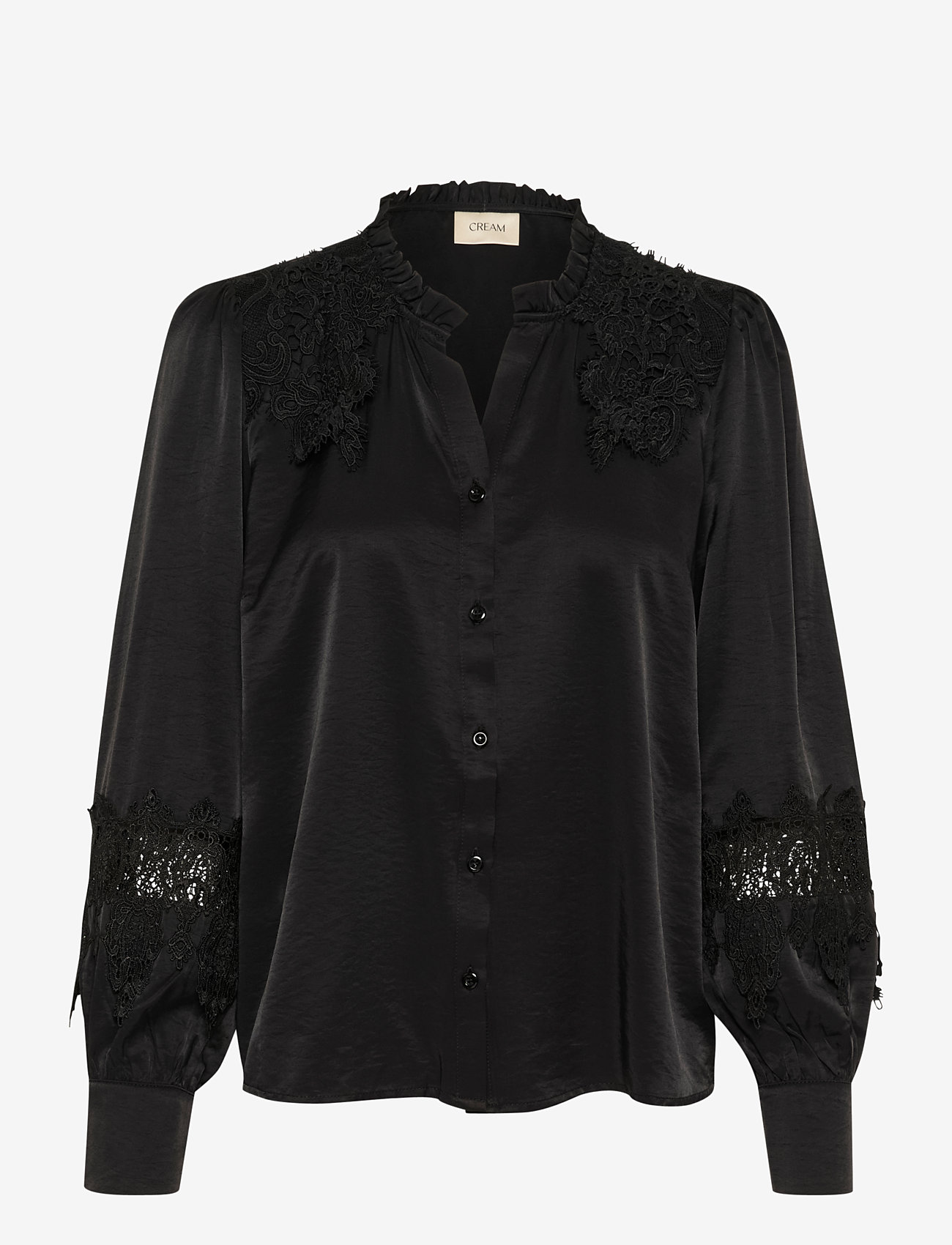 Cream - CRLuna Lace Shirt - long-sleeved shirts - pitch black - 1