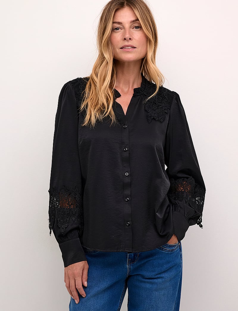 Cream - CRLuna Lace Shirt - langermede skjorter - pitch black - 0