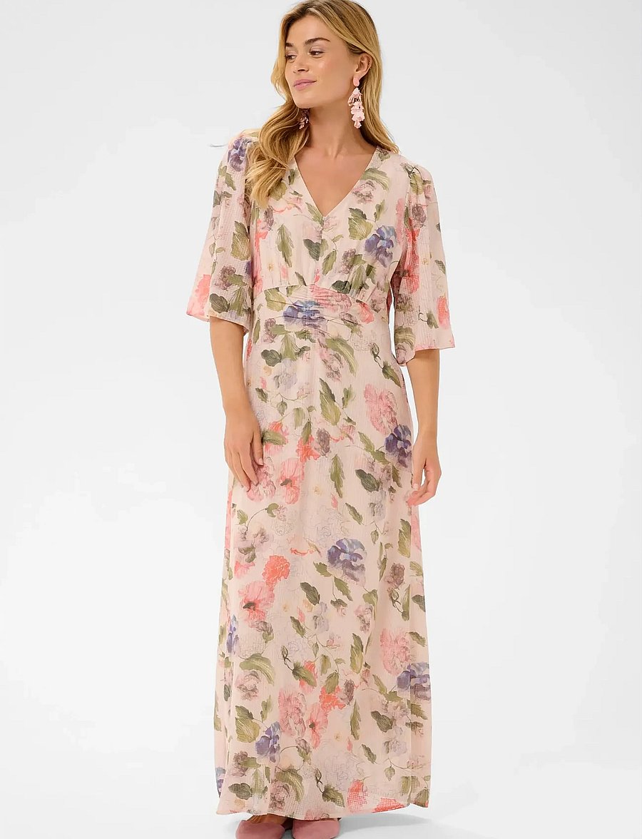 Cream - CRHailey Long Dress - kesämekot - sepia rose flower - 0