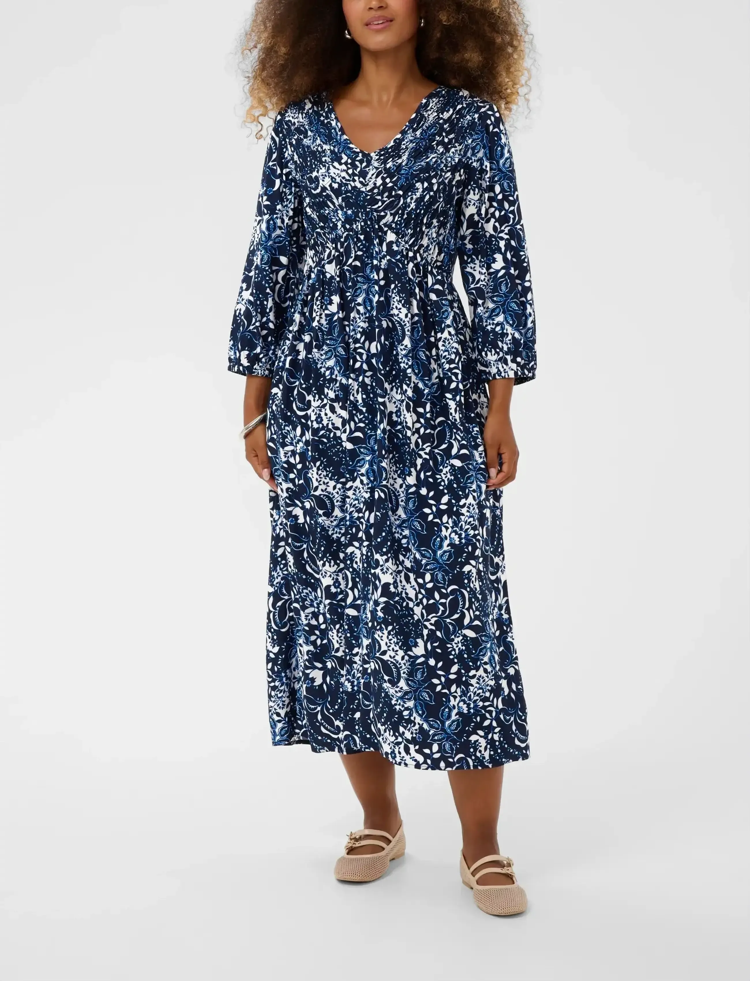 Cream Crtiah Smock Dress, Kvinder, Blomstret Smock Kjole, Navy, Str: 42